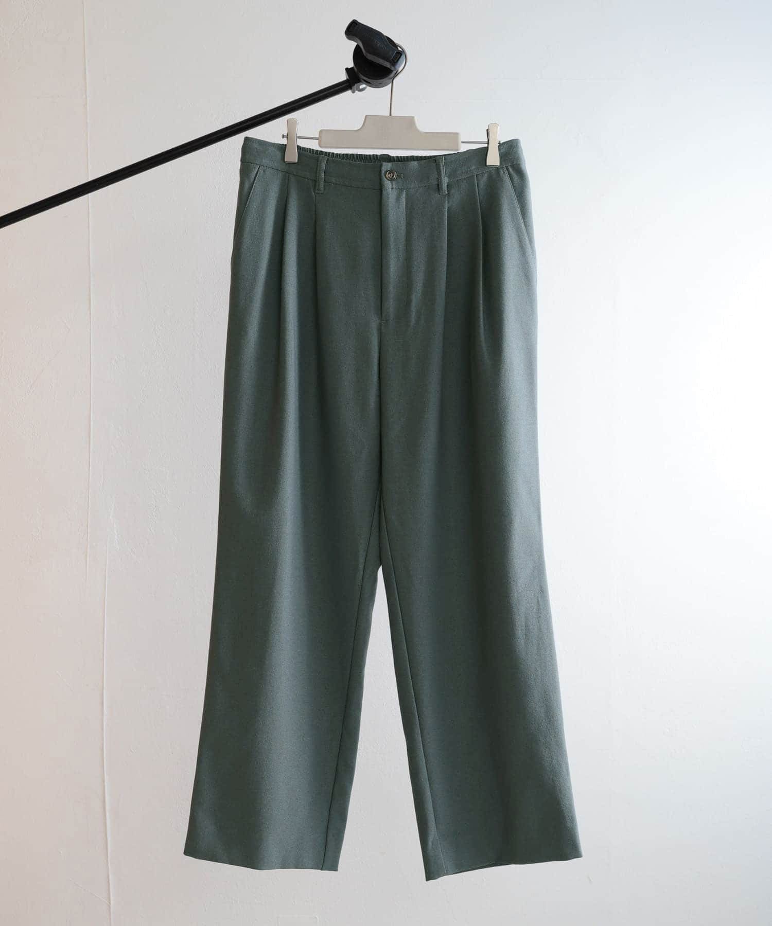 ウールライクダブルタックワイドパンツ BLUE S