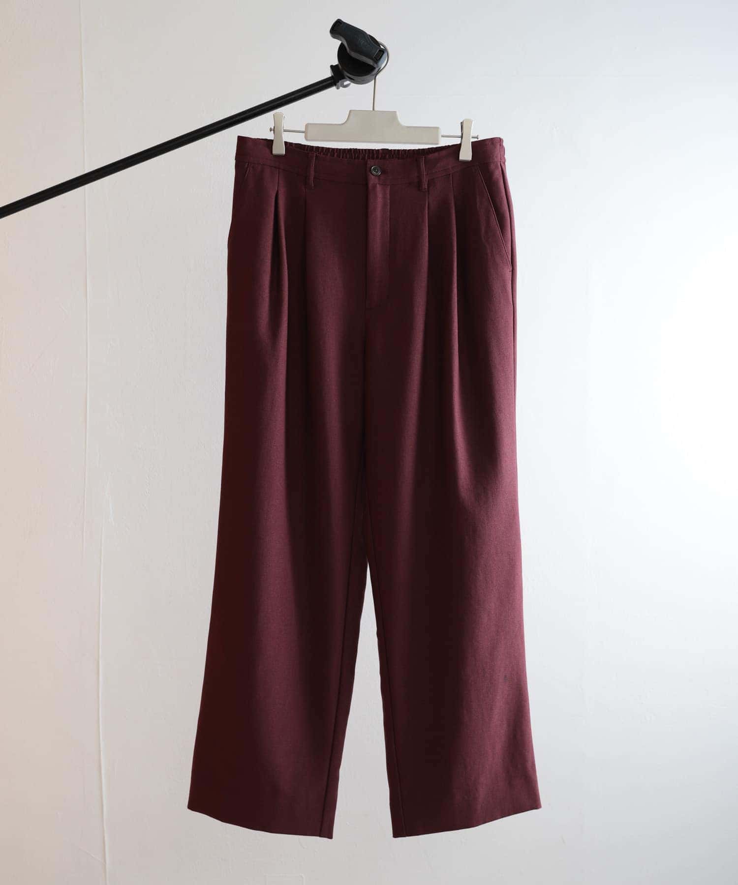 ウールライクダブルタックワイドパンツ BORDEAUX S
