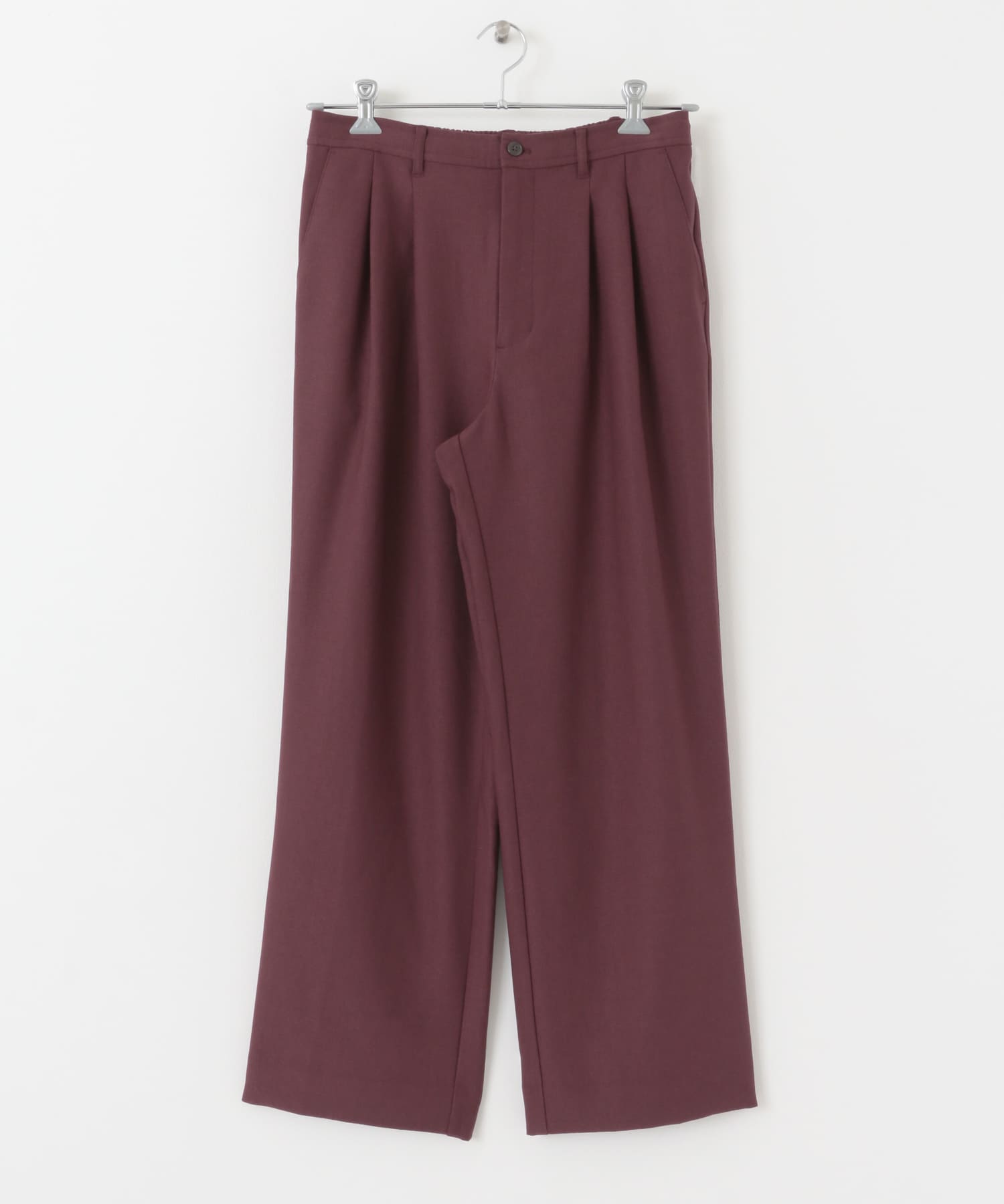 ウールライクダブルタックワイドパンツ BORDEAUX S