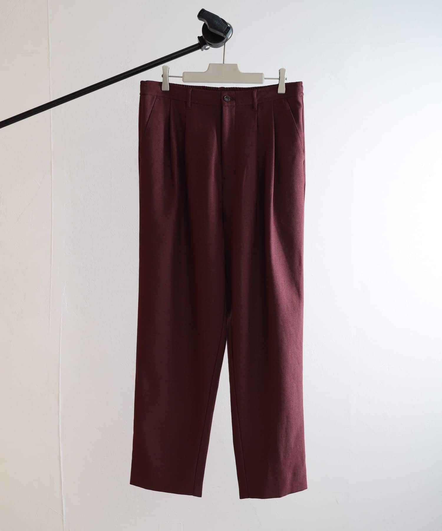 ウールライクダブルタックテーパードパンツ BORDEAUX L