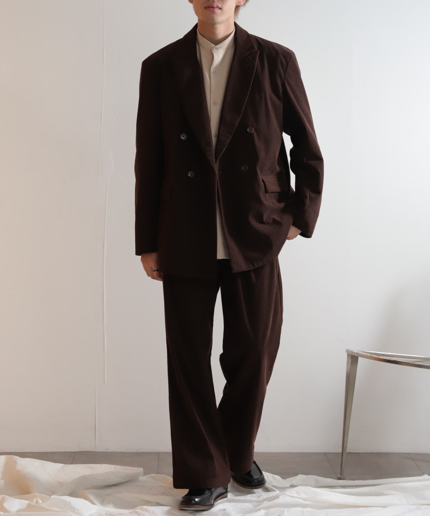 セットアップ対応』 コーデュロイダブルルーズジャケット(L BROWN