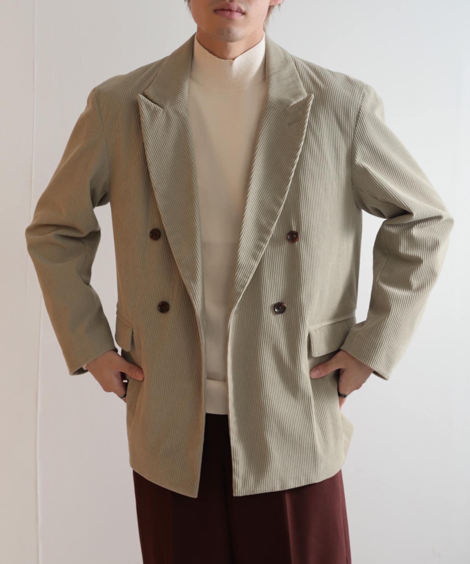 セットアップ対応』 コーデュロイダブルルーズジャケット(L BROWN