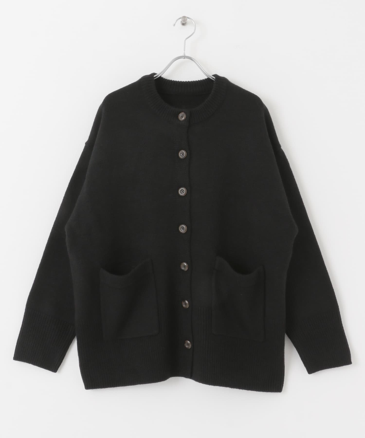 クルーネックルーズカーディガン BLACK one