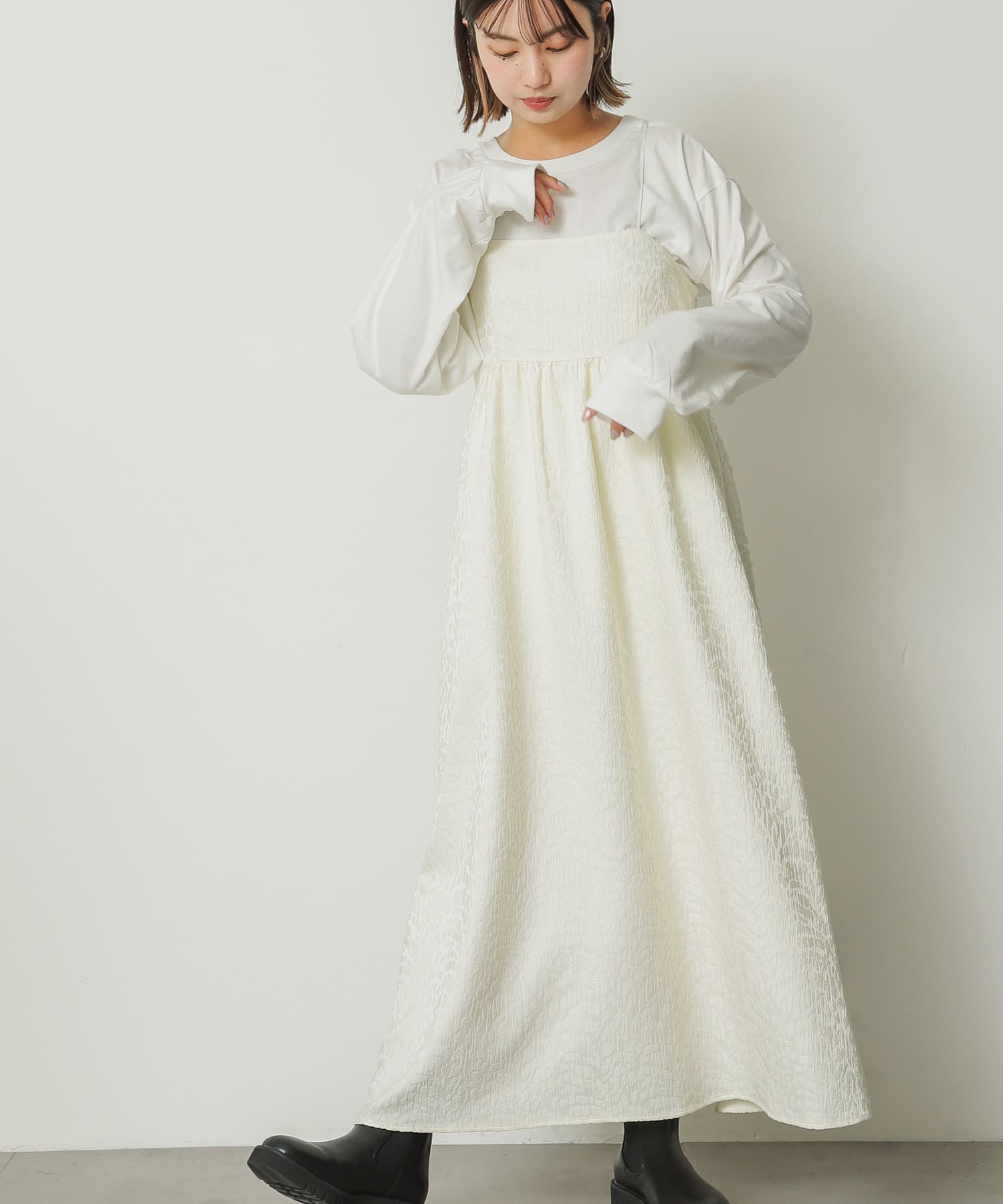 レースアップジャガードキャミワンピース