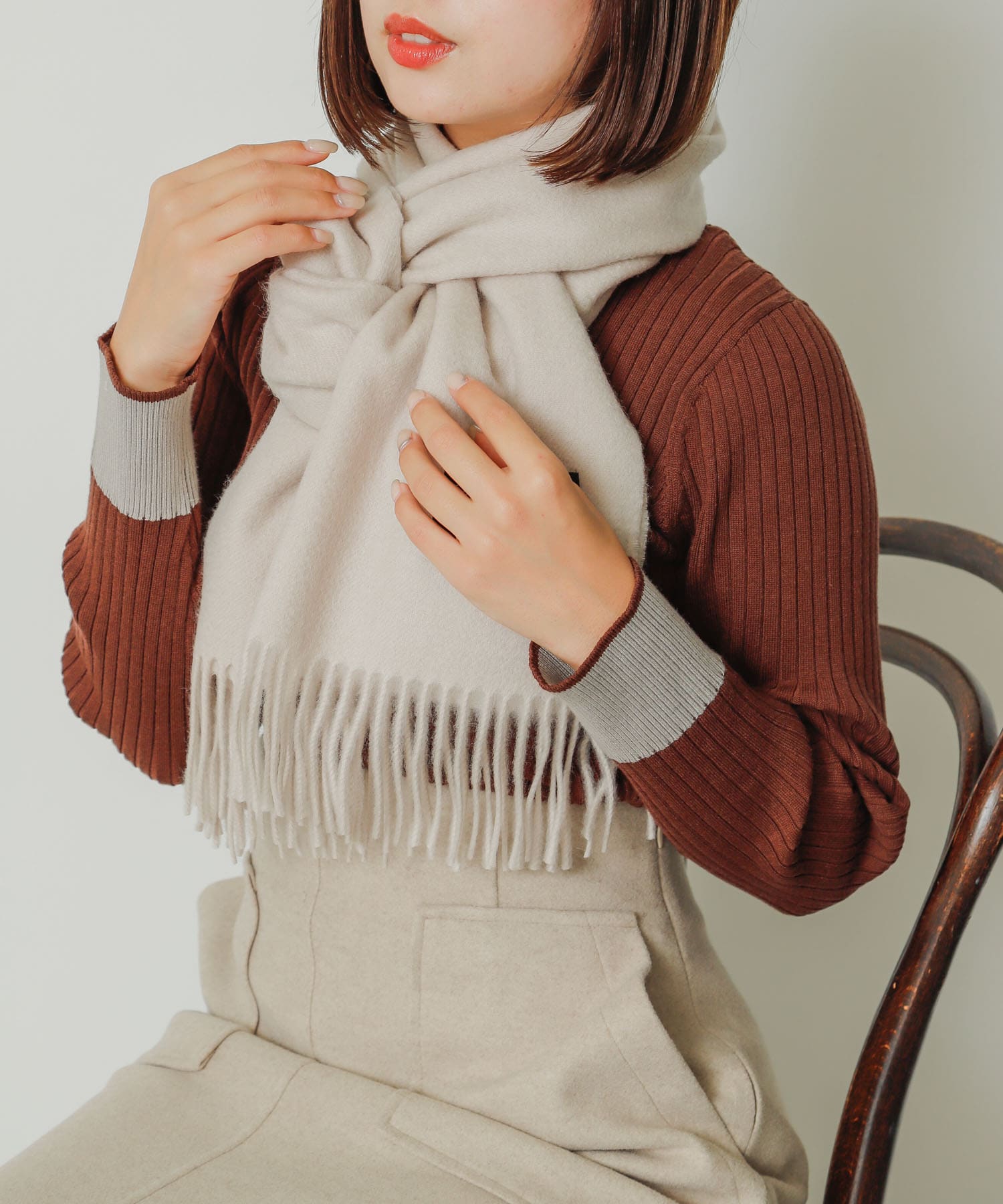 カシミヤ混ウールストール IVORY one
