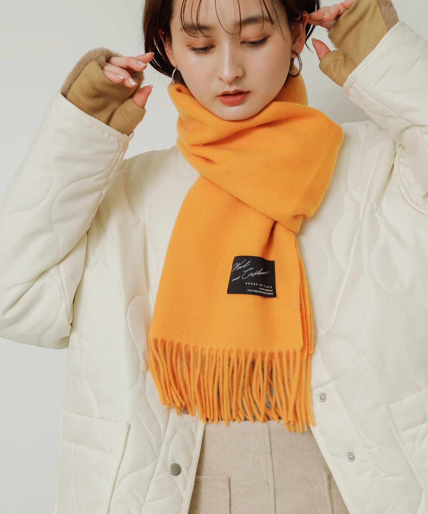 カシミヤ混ウールストール ORANGE one