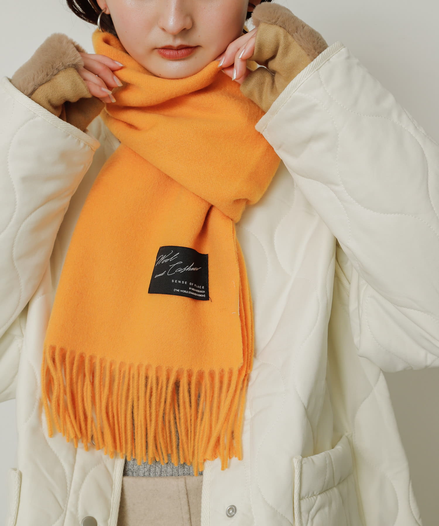 カシミヤ混ウールストール ORANGE one