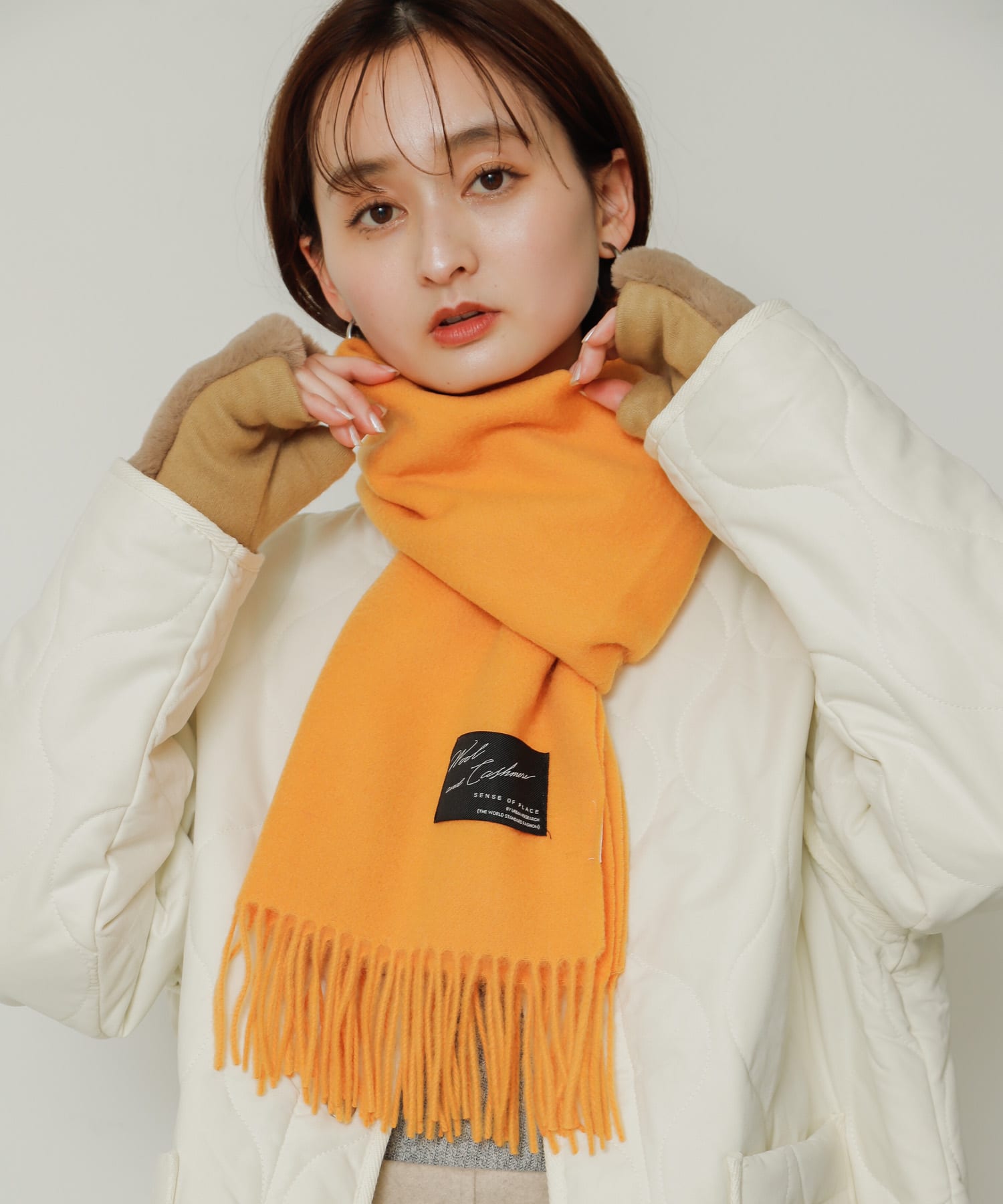 カシミヤ混ウールストール ORANGE one