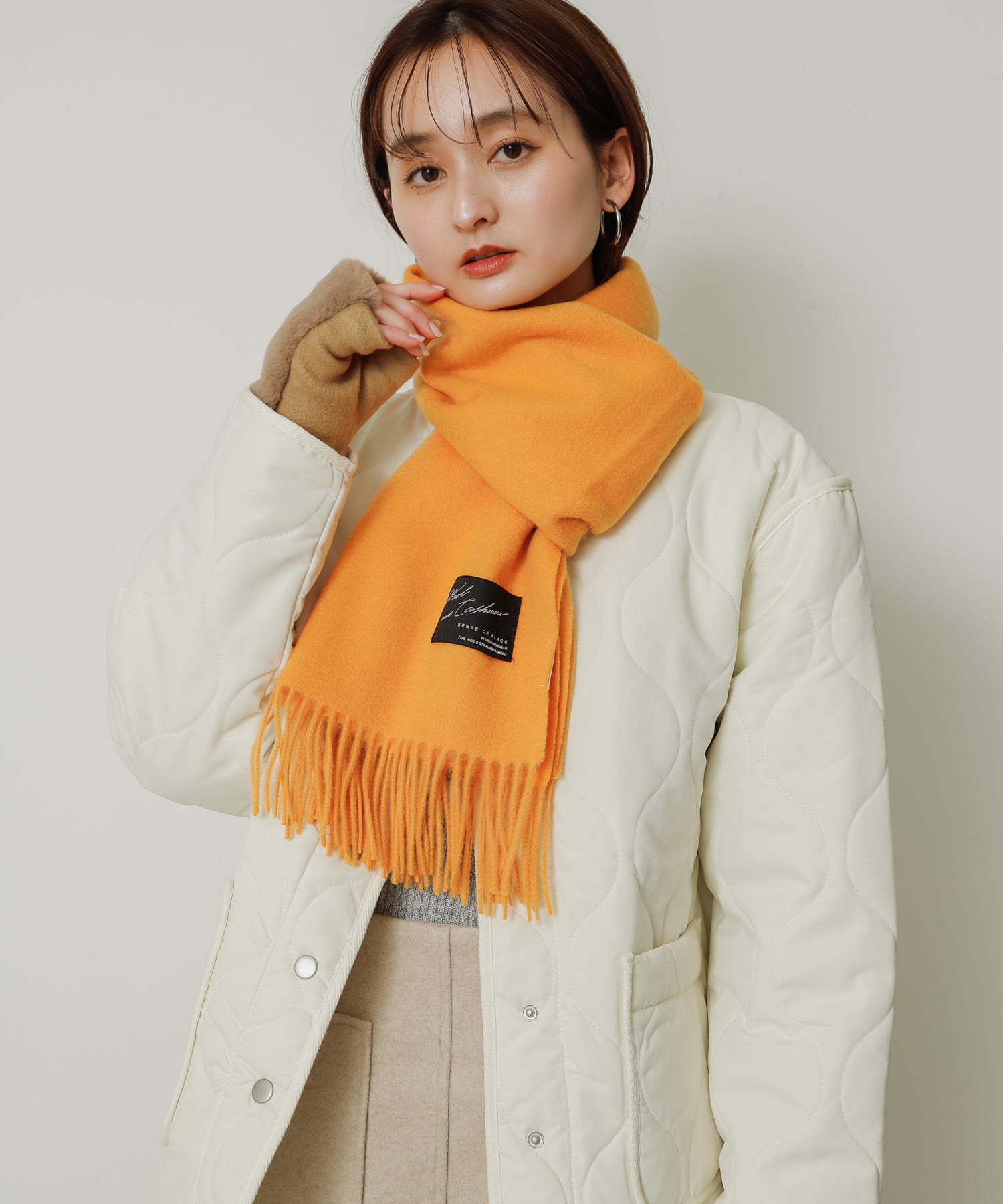 カシミヤ混ウールストール ORANGE one