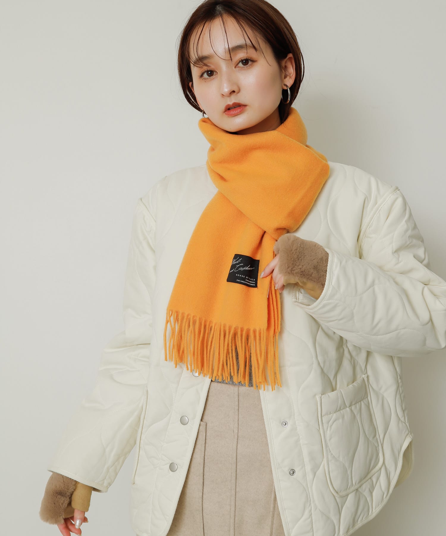カシミヤ混ウールストール ORANGE one