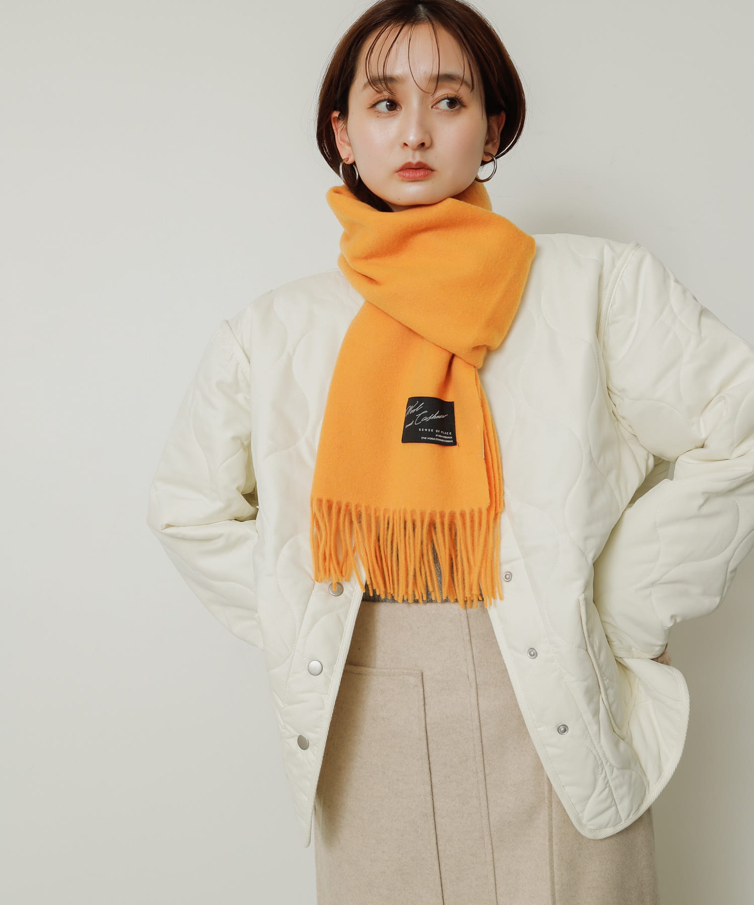 カシミヤ混ウールストール ORANGE one