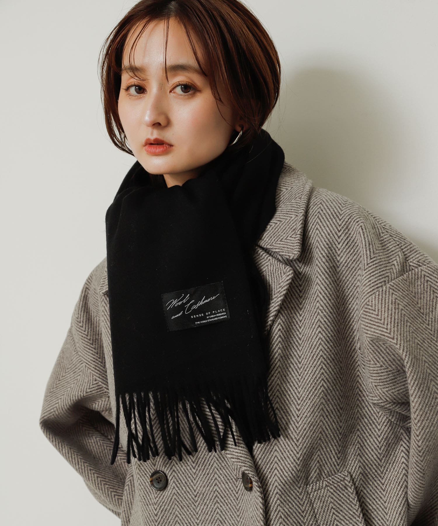 カシミヤ混ウールストール BLACK one