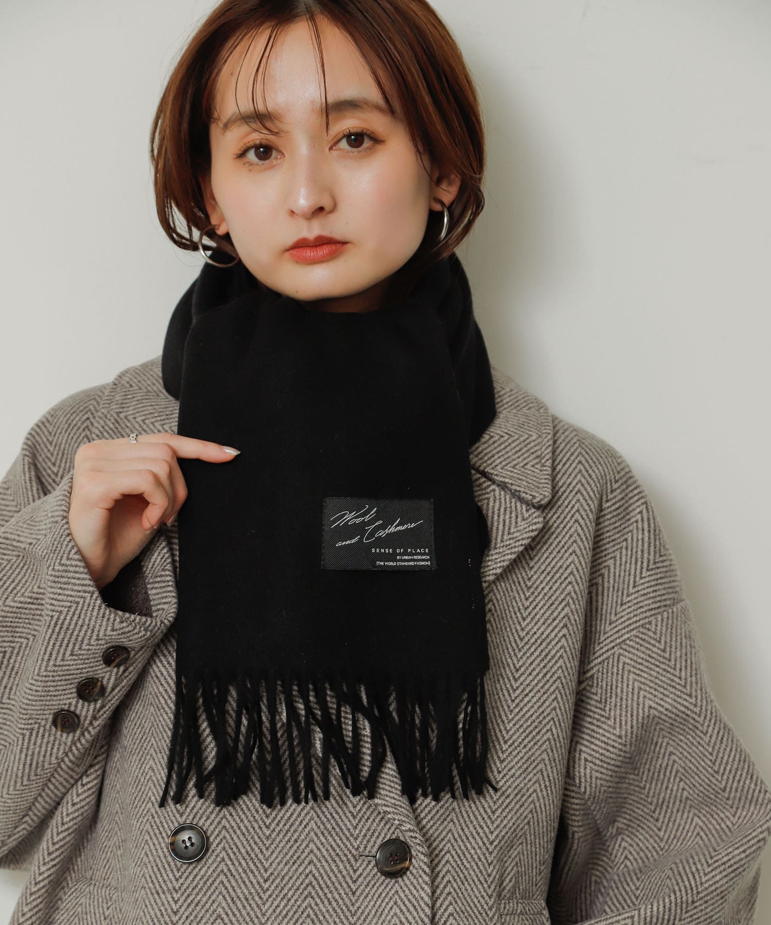 カシミヤ混ウールストール BLACK one