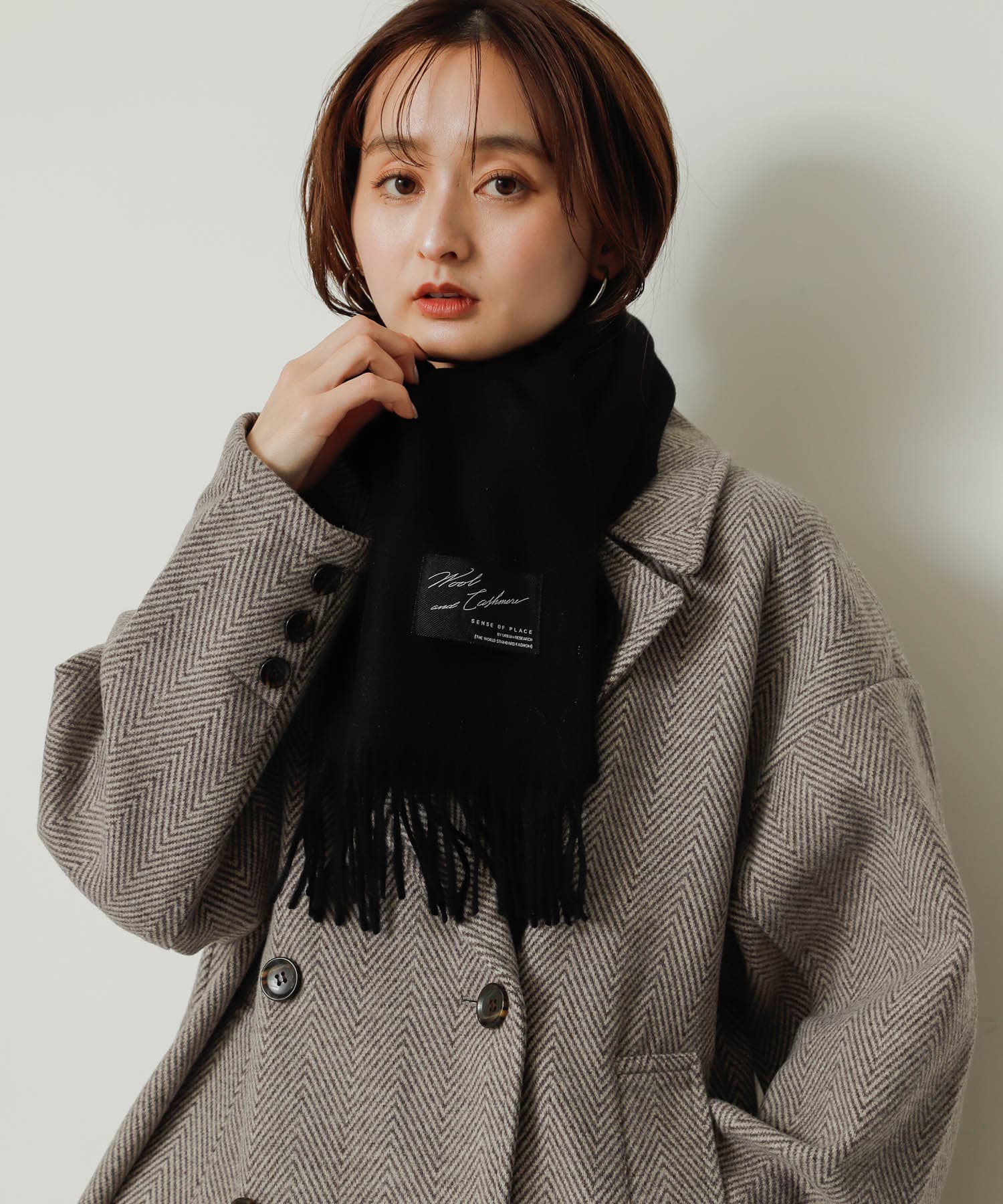 カシミヤ混ウールストール BLACK one