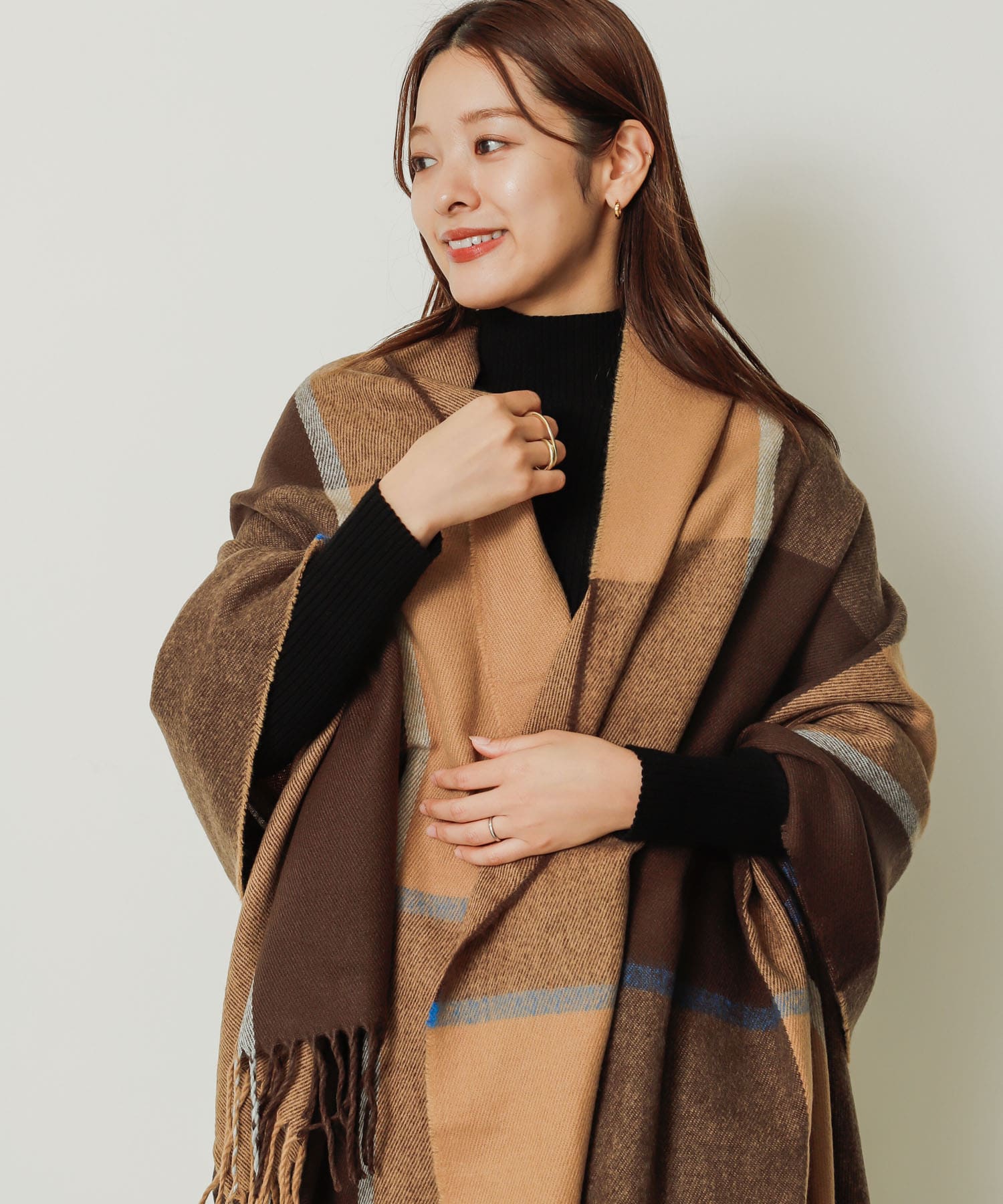 チェック大判ストール BROWN one