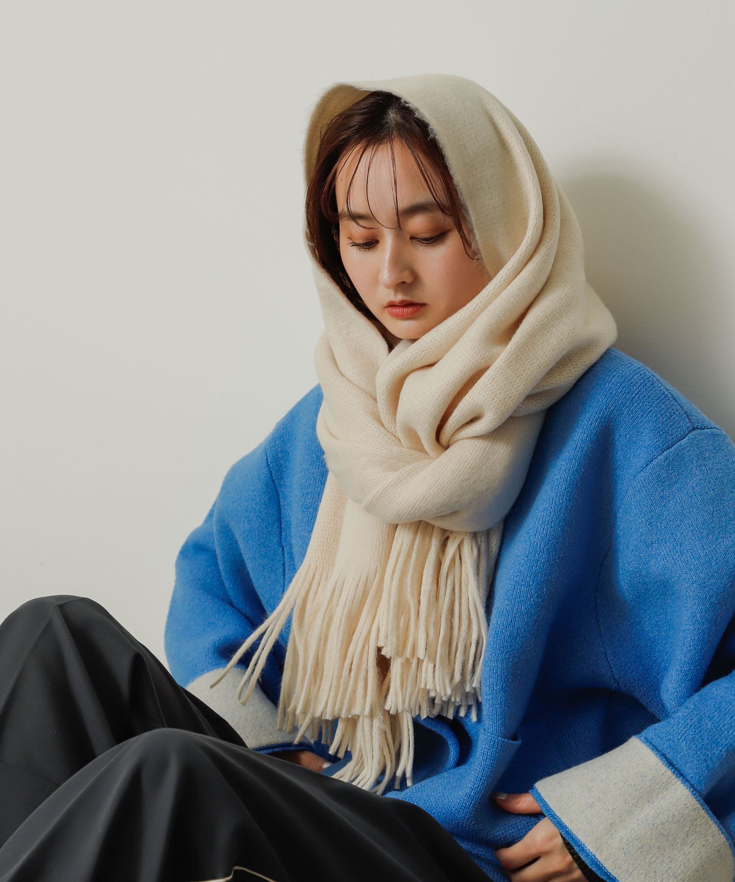 ユニセックス』ニットフリンジストール(one IVORY