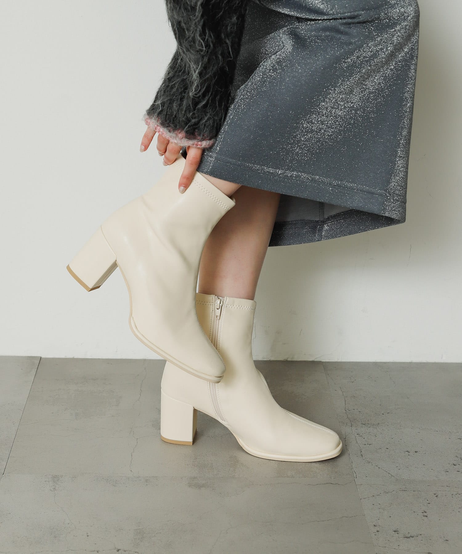 『4サイズ展開』『晴雨兼用』スクエアトウセンターシームストレッチブーツ