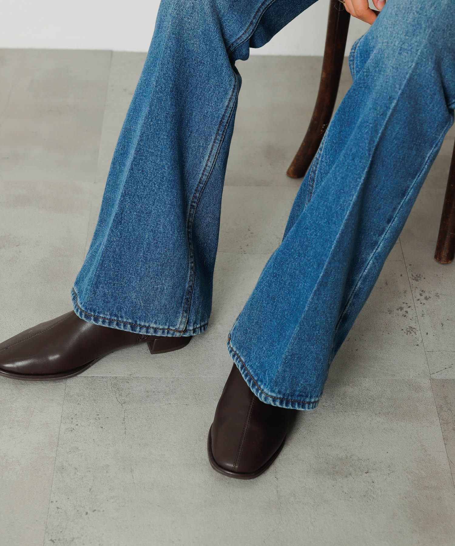 『4サイズ展開』『晴雨兼用』スクエアトウセンターシームストレッチローブーツ BROWN S