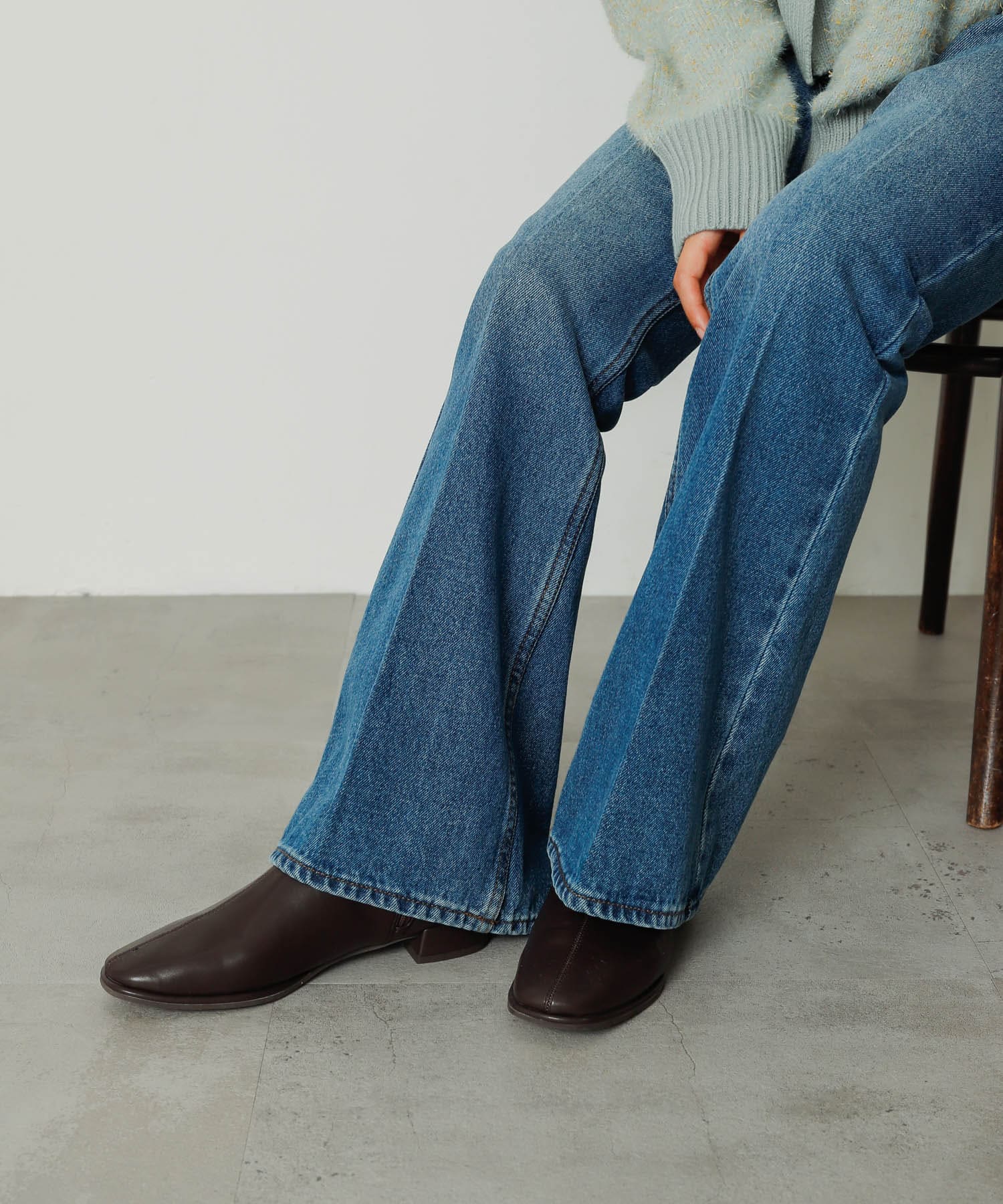 『4サイズ展開』『晴雨兼用』スクエアトウセンターシームストレッチローブーツ BROWN S