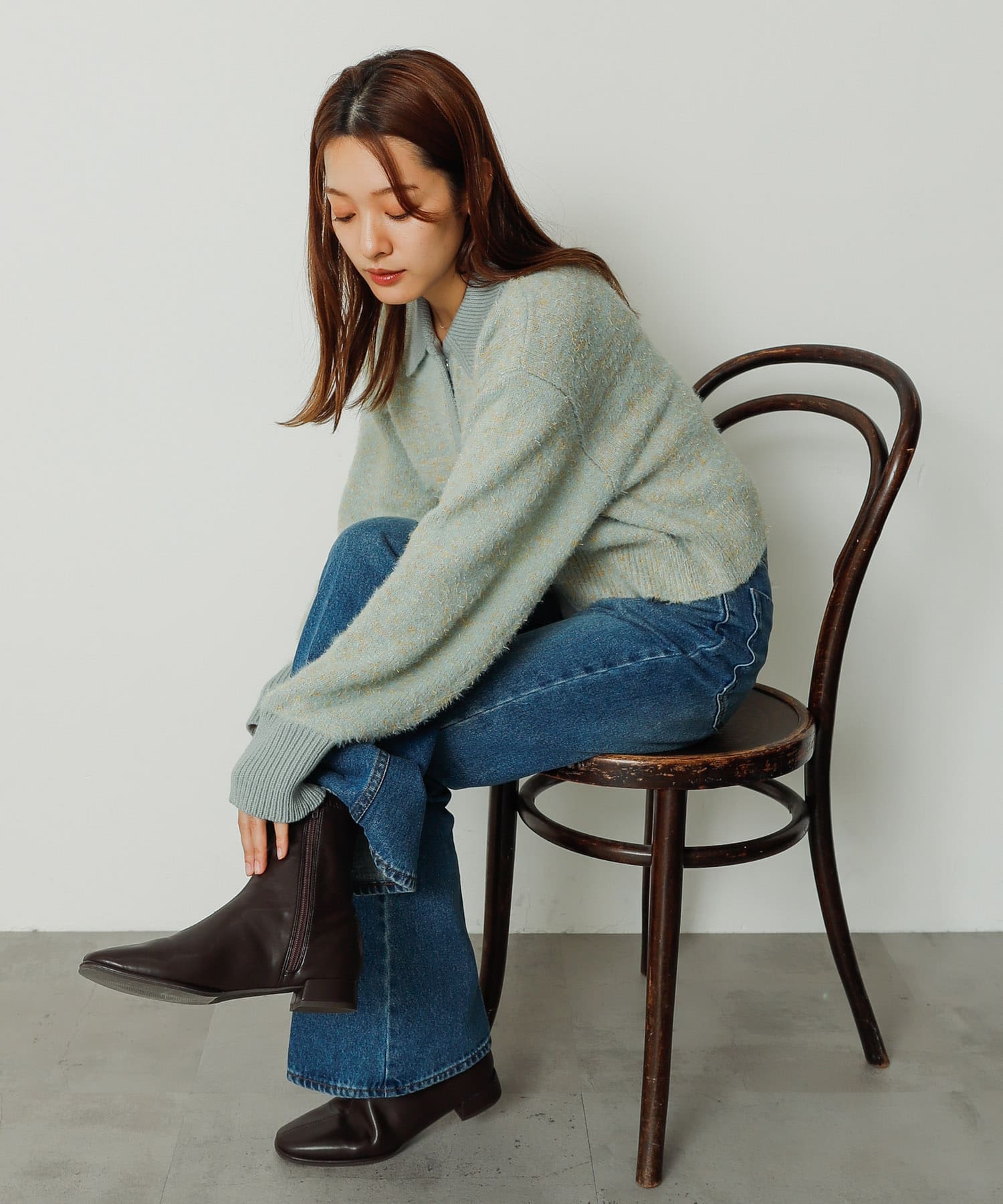 『4サイズ展開』『晴雨兼用』スクエアトウセンターシームストレッチローブーツ BROWN S