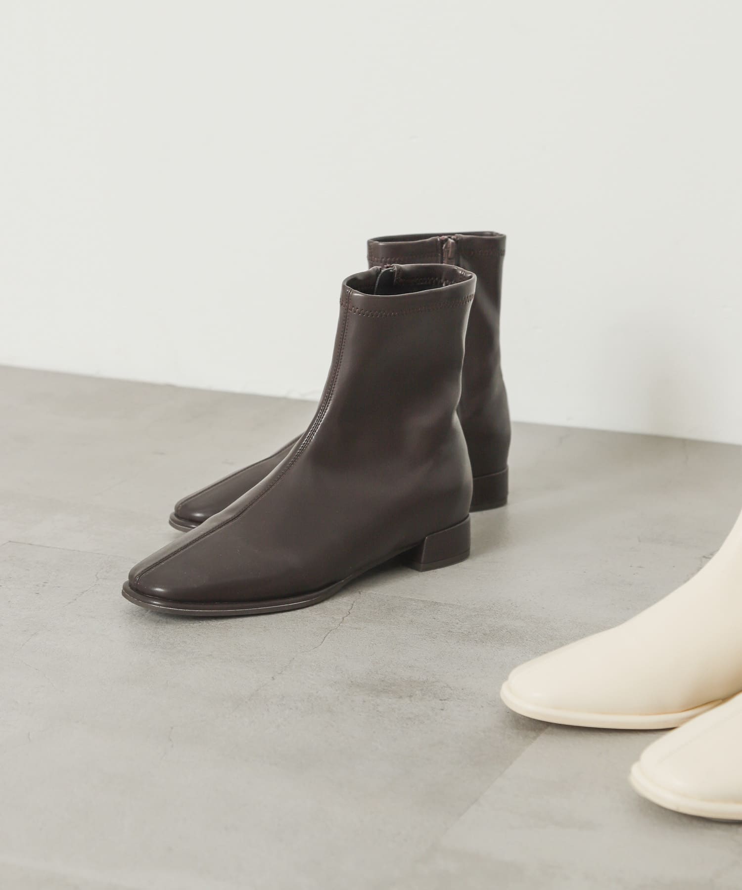 『4サイズ展開』『晴雨兼用』スクエアトウセンターシームストレッチローブーツ BROWN M