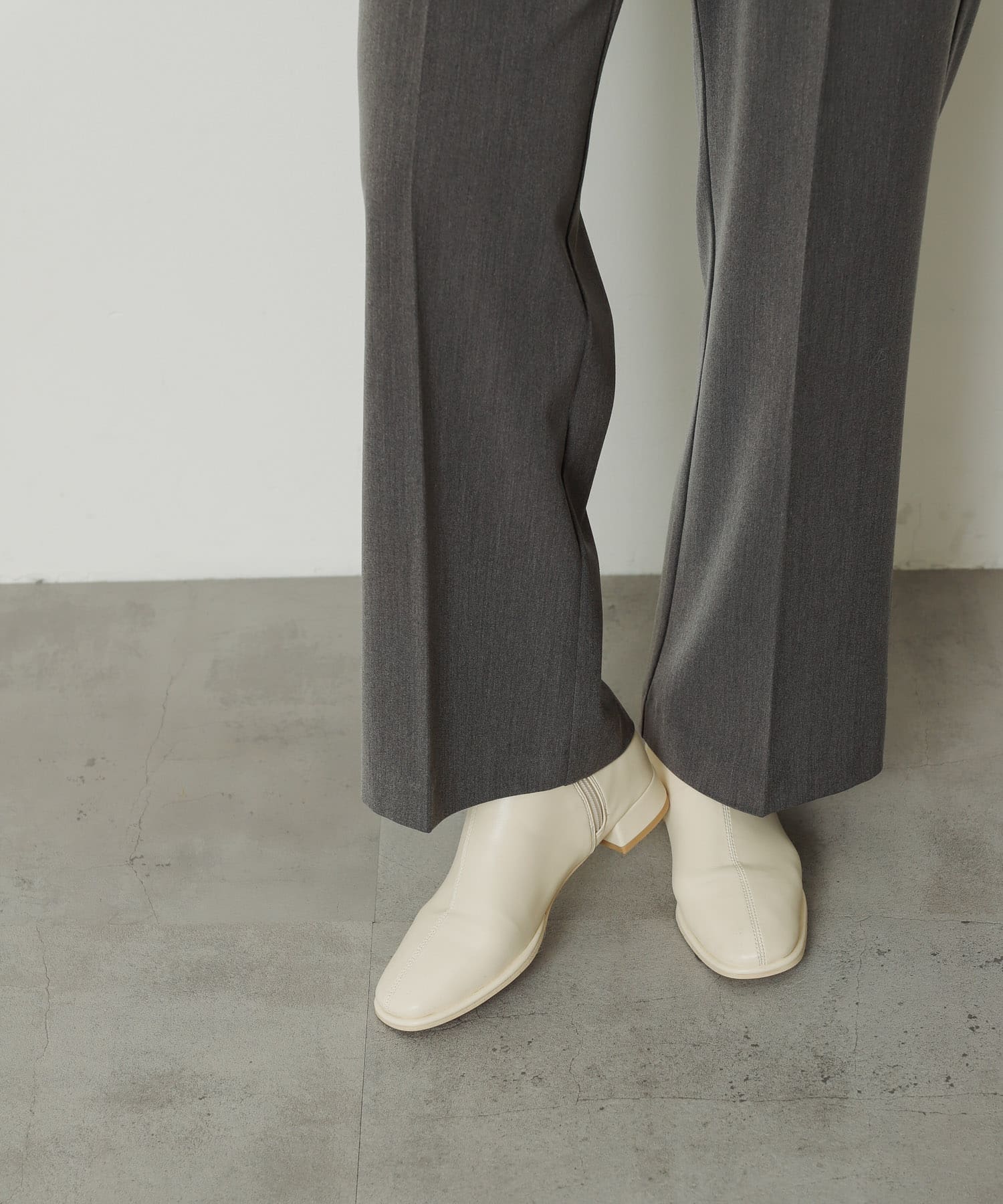 『4サイズ展開』『晴雨兼用』スクエアトウセンターシームストレッチローブーツ IVORY S