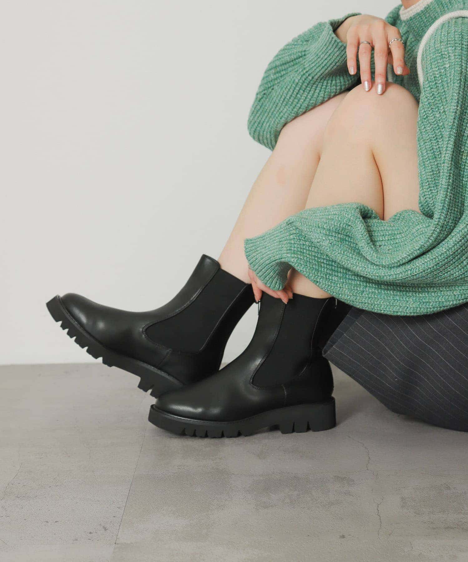 『軽量ソール採用』トラックソールサイドゴアブーツ BLACK S