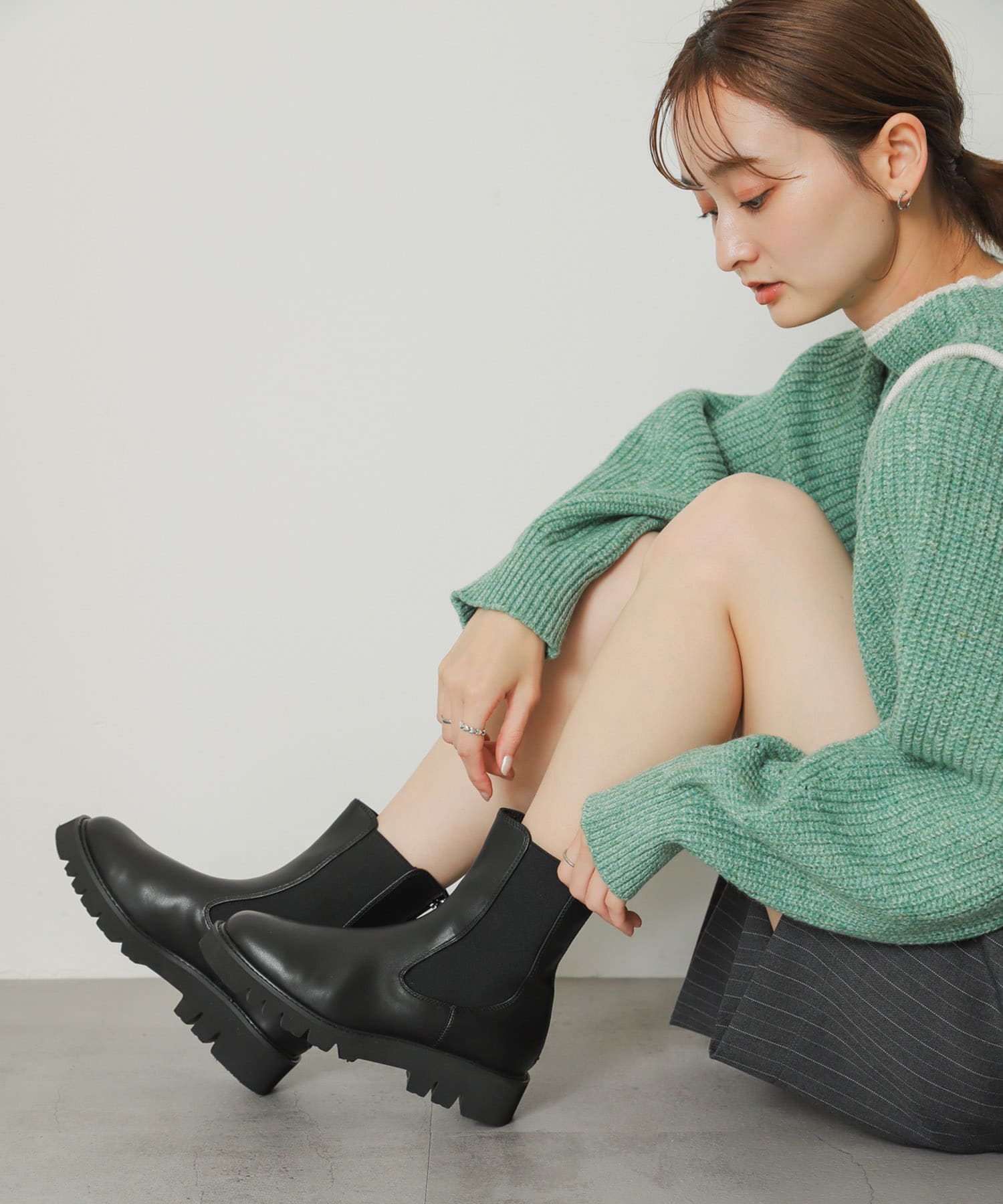 『軽量ソール採用』トラックソールサイドゴアブーツ BLACK S