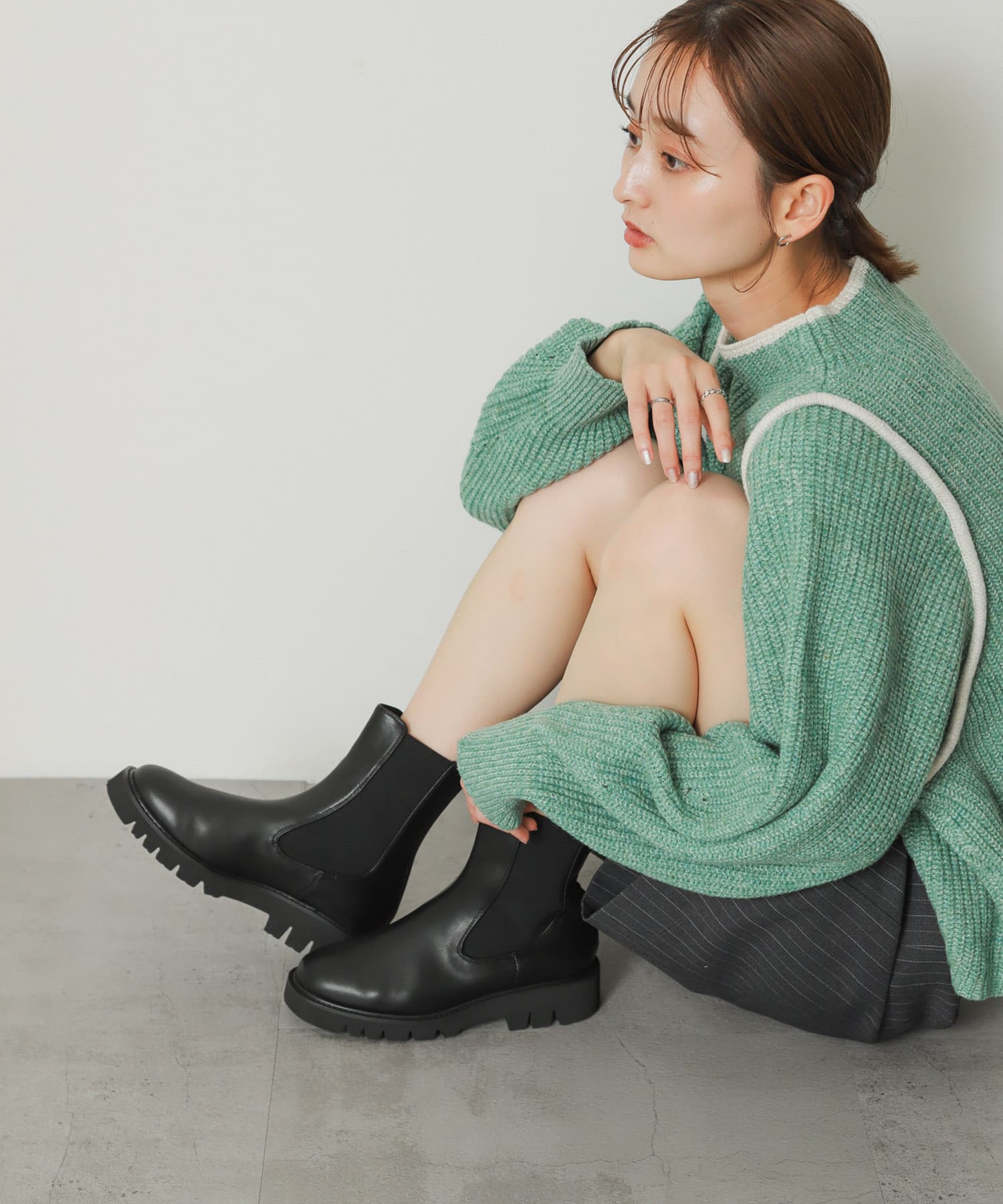 『軽量ソール採用』トラックソールサイドゴアブーツ BLACK S