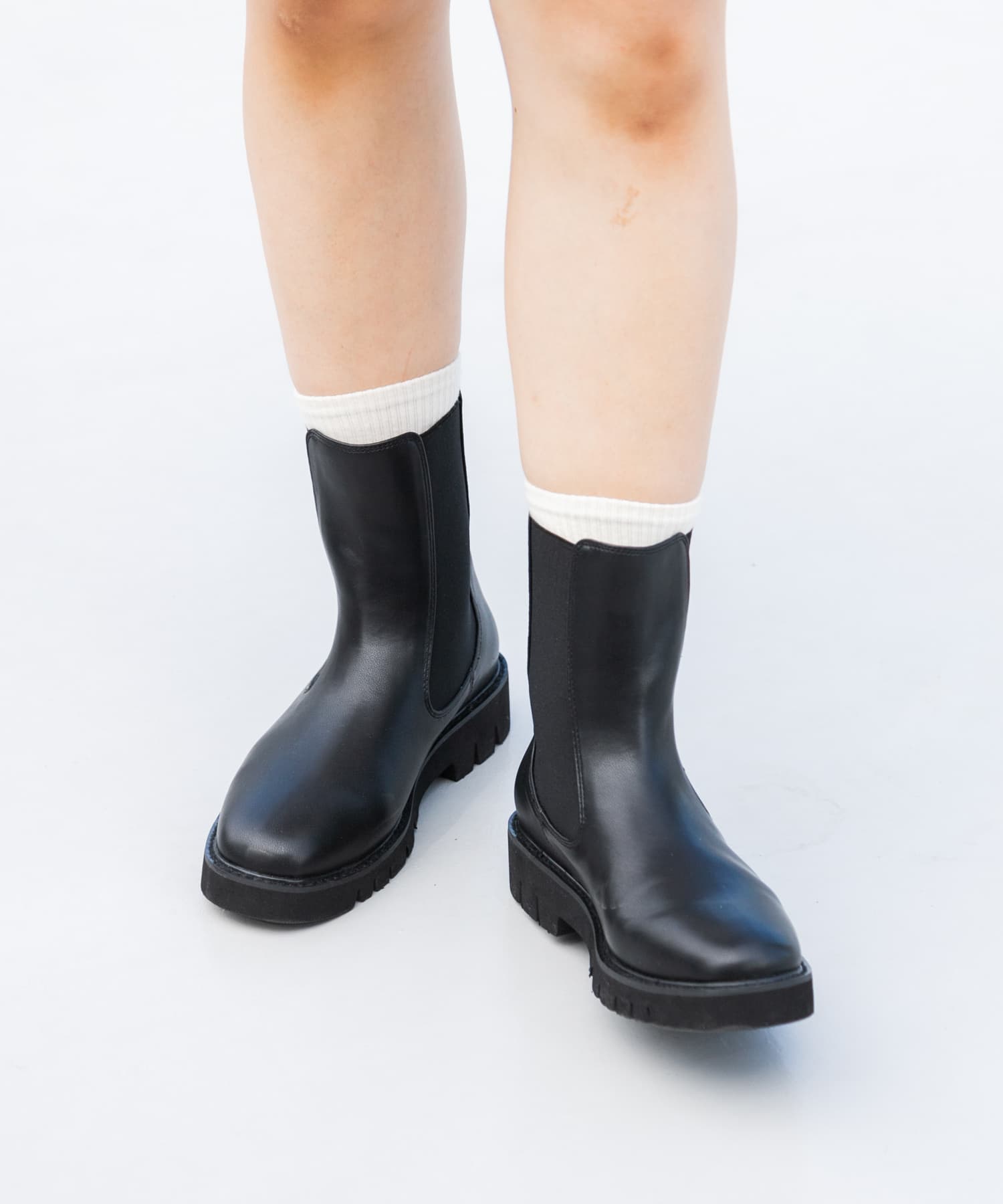 『軽量ソール採用』トラックソールサイドゴアブーツ BLACK S