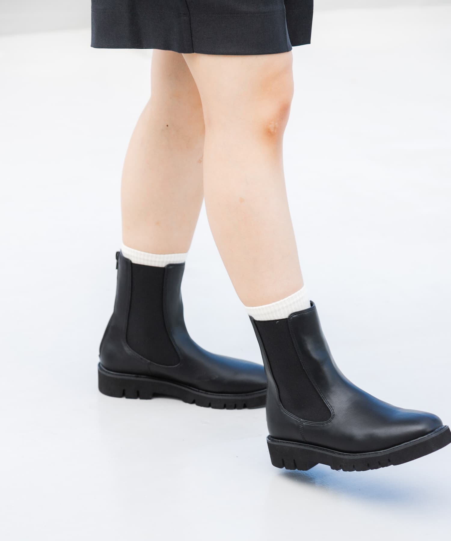 『軽量ソール採用』トラックソールサイドゴアブーツ BLACK S