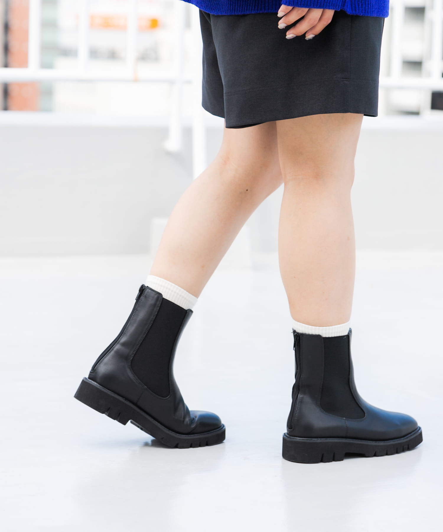 『軽量ソール採用』トラックソールサイドゴアブーツ BLACK S