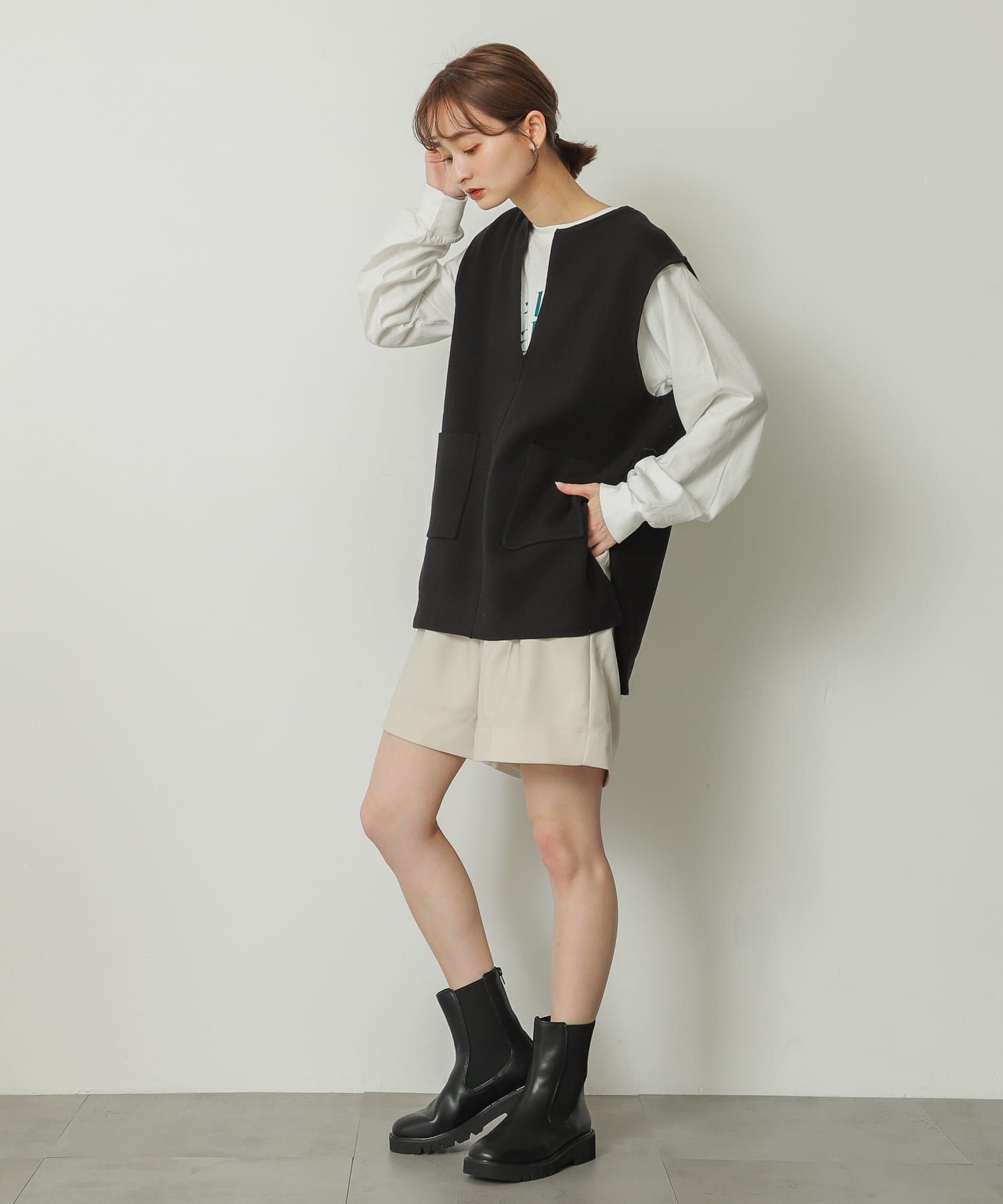 『軽量ソール採用』トラックソールサイドゴアブーツ BLACK L