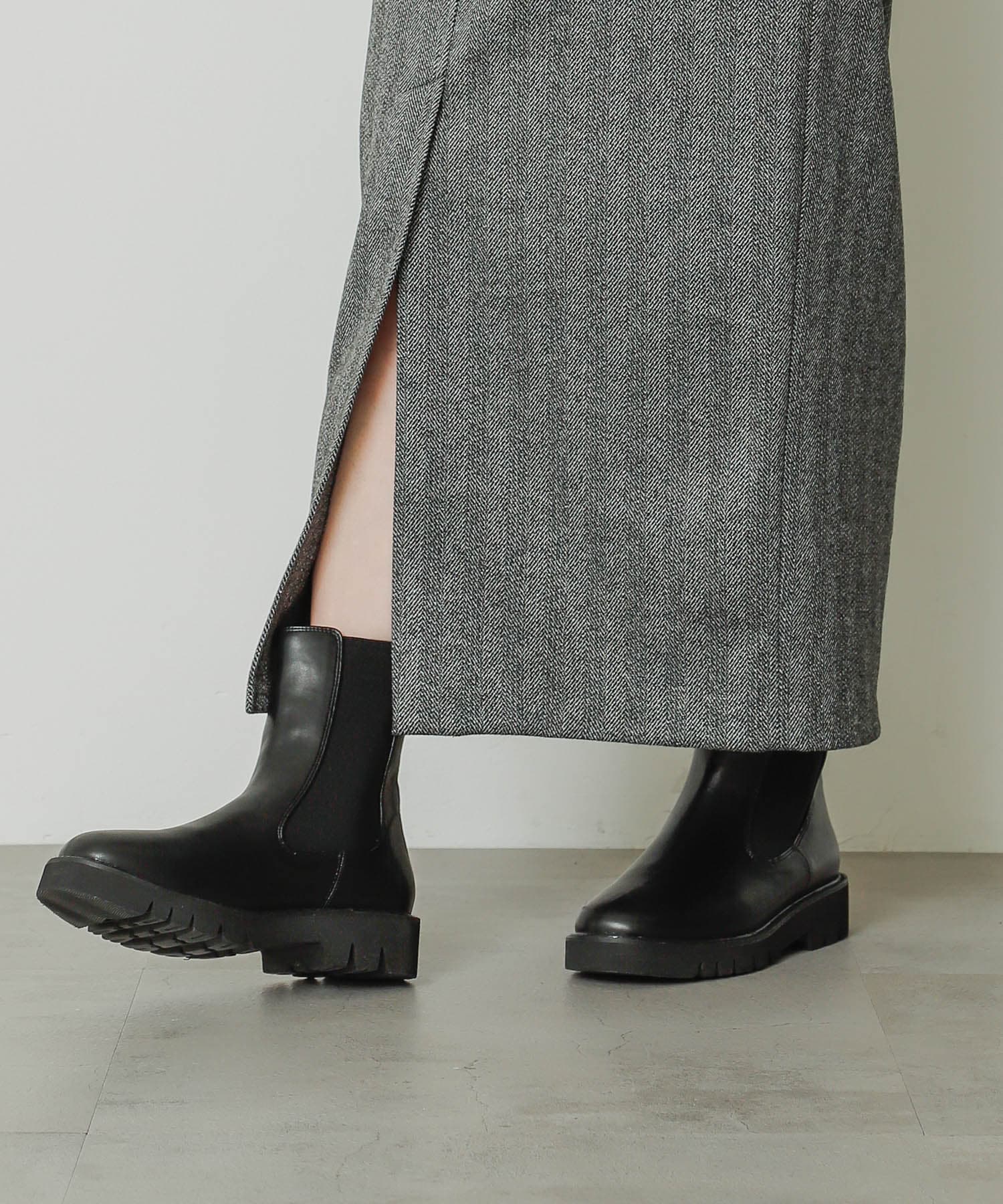 『軽量ソール採用』トラックソールサイドゴアブーツ BLACK L