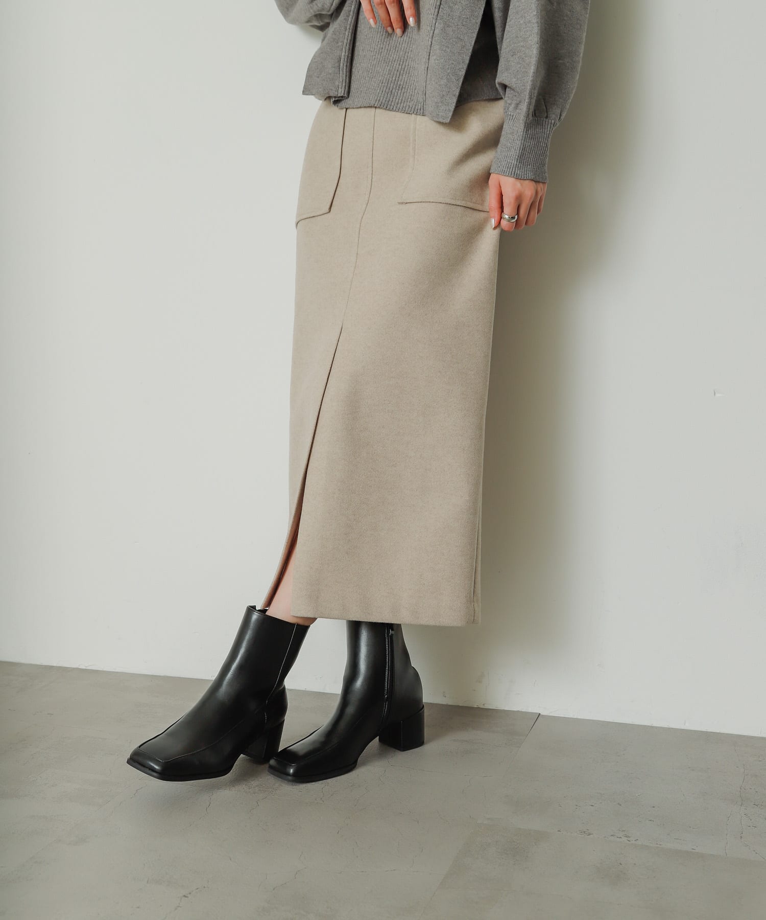 ワイドスクエアショートブーツ BLACK M