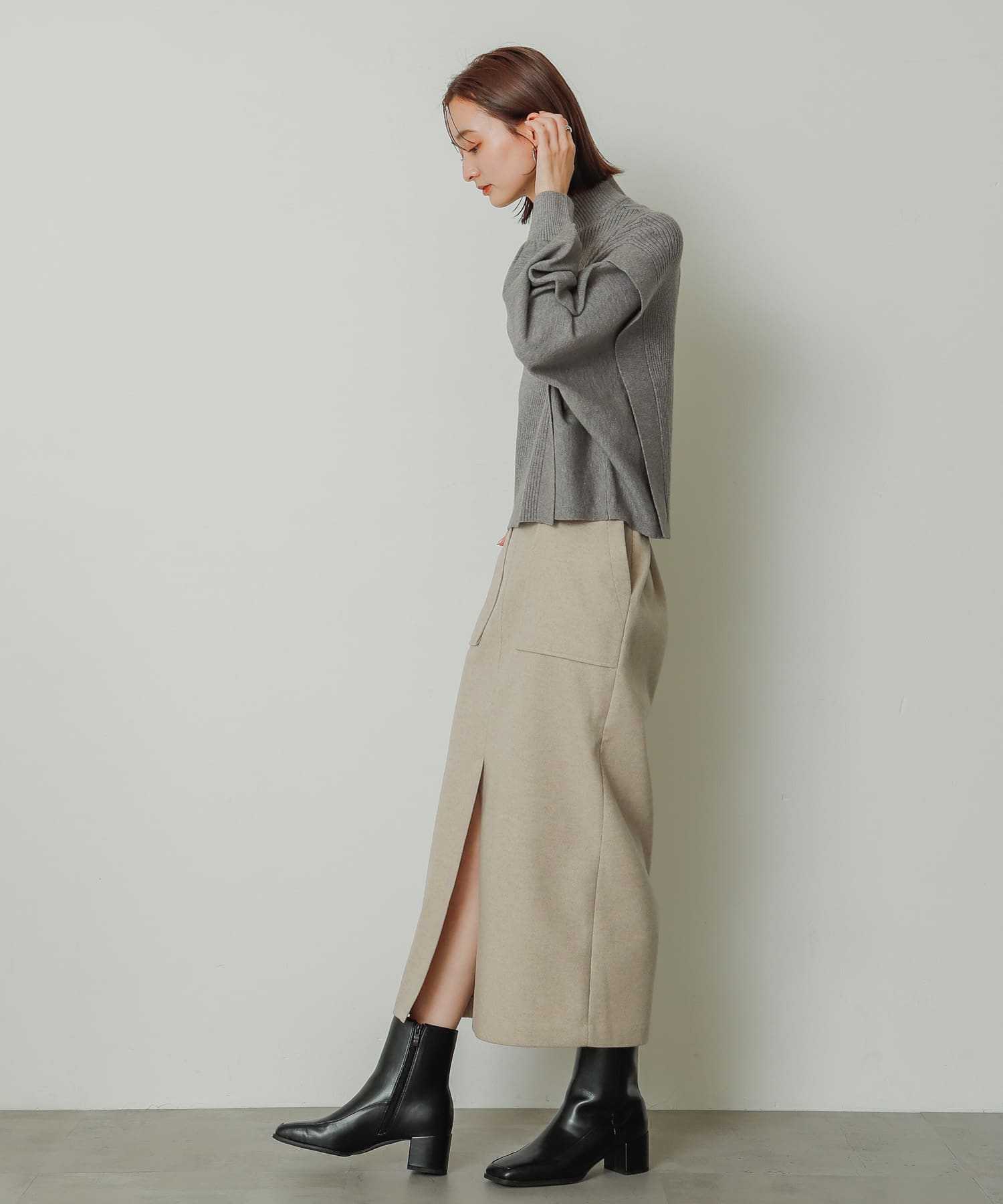 ワイドスクエアショートブーツ BLACK M