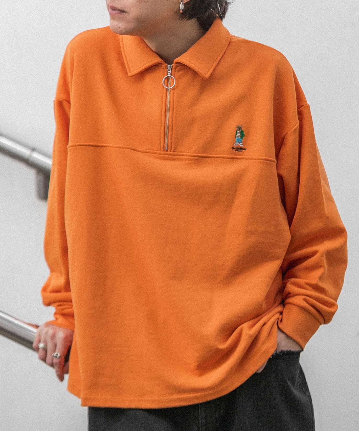 『別注』『ユニセックス』TeddyBear×SOP　テディベアハーフZIPスウェット ORANGE L