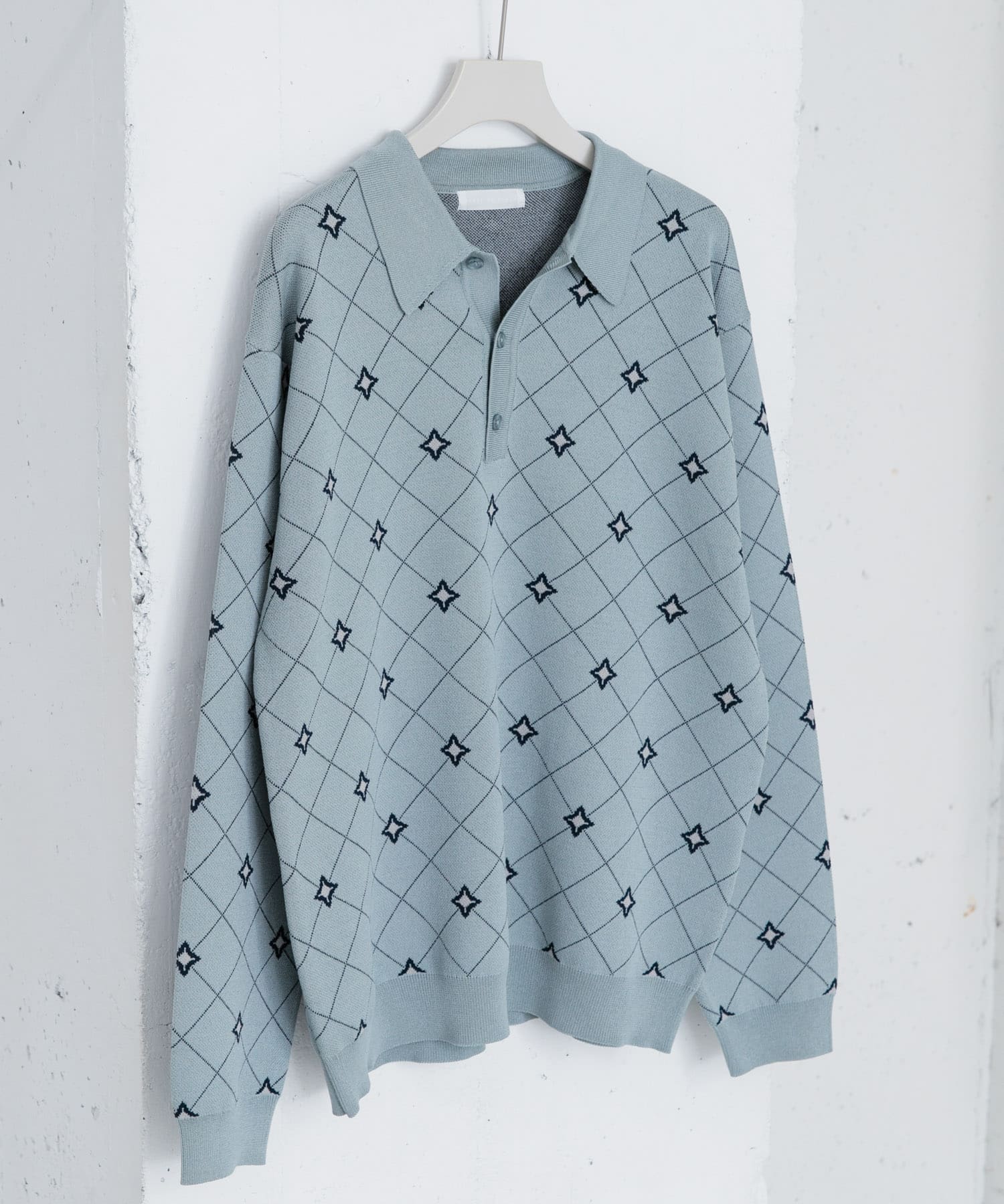 フラワージャガードニットポロ L.BLUE M