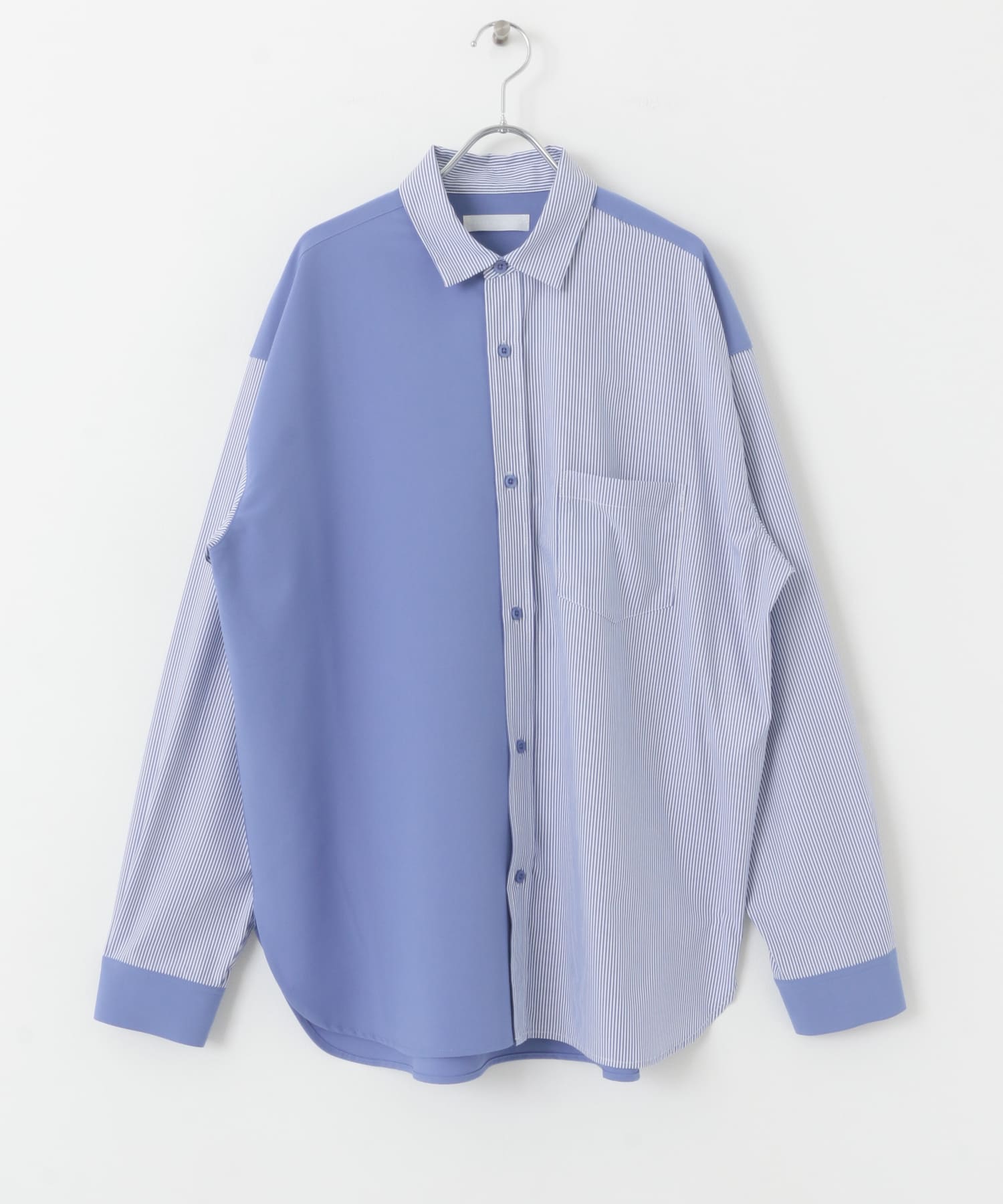 ストライプブロックドシャツ BLU×NVY M