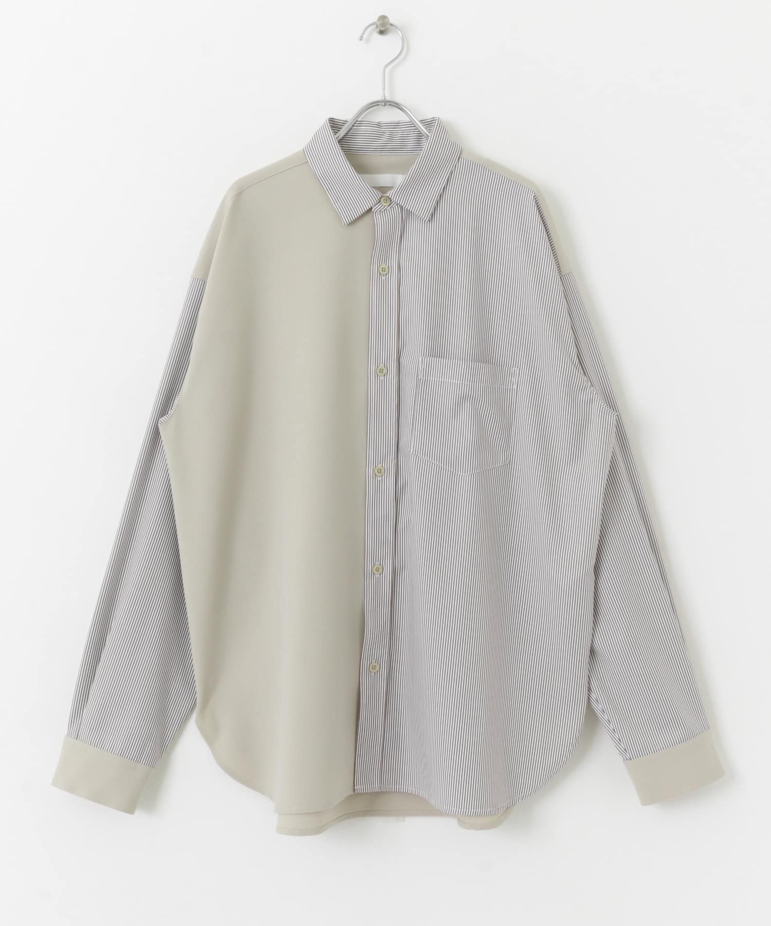 ストライプブロックドシャツ GRG×BRN M