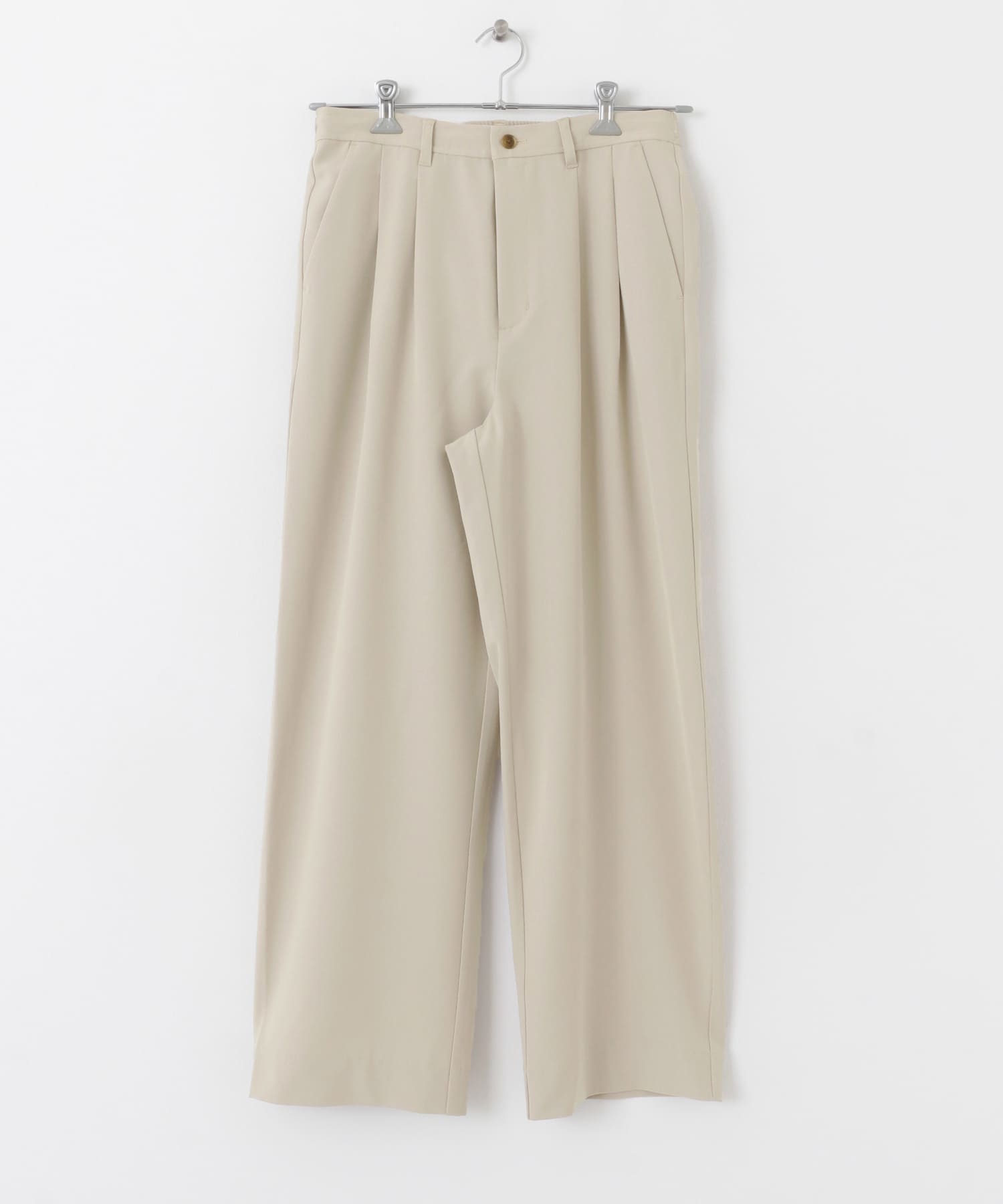 『イージーケア』ダブルタックワイドパンツ GREIGE S