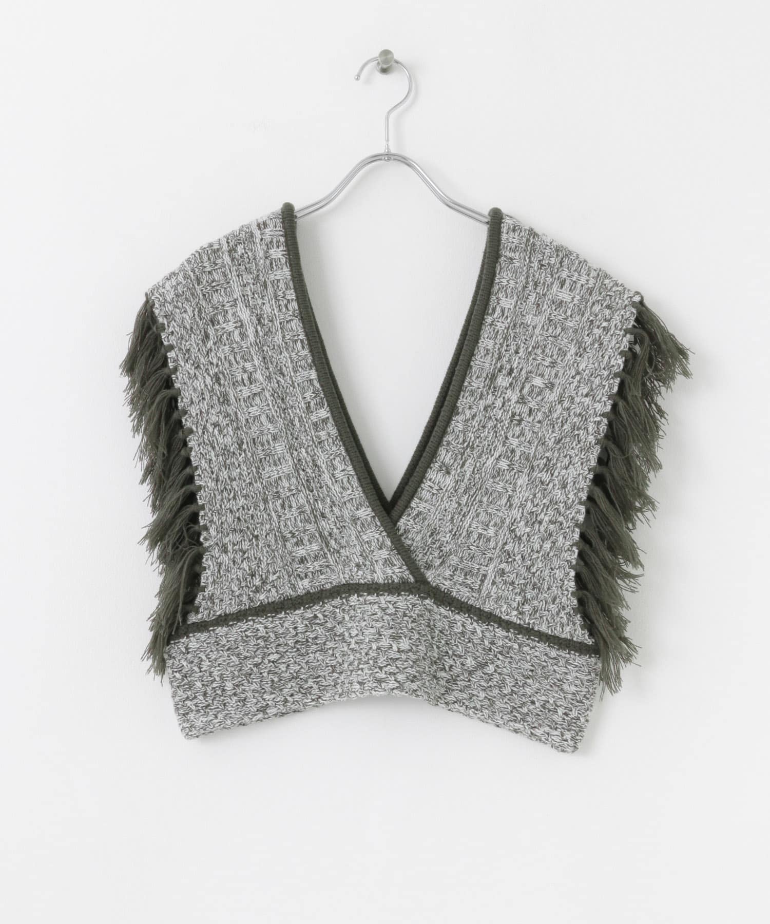 フリンジニットベスト GRY×WHT one