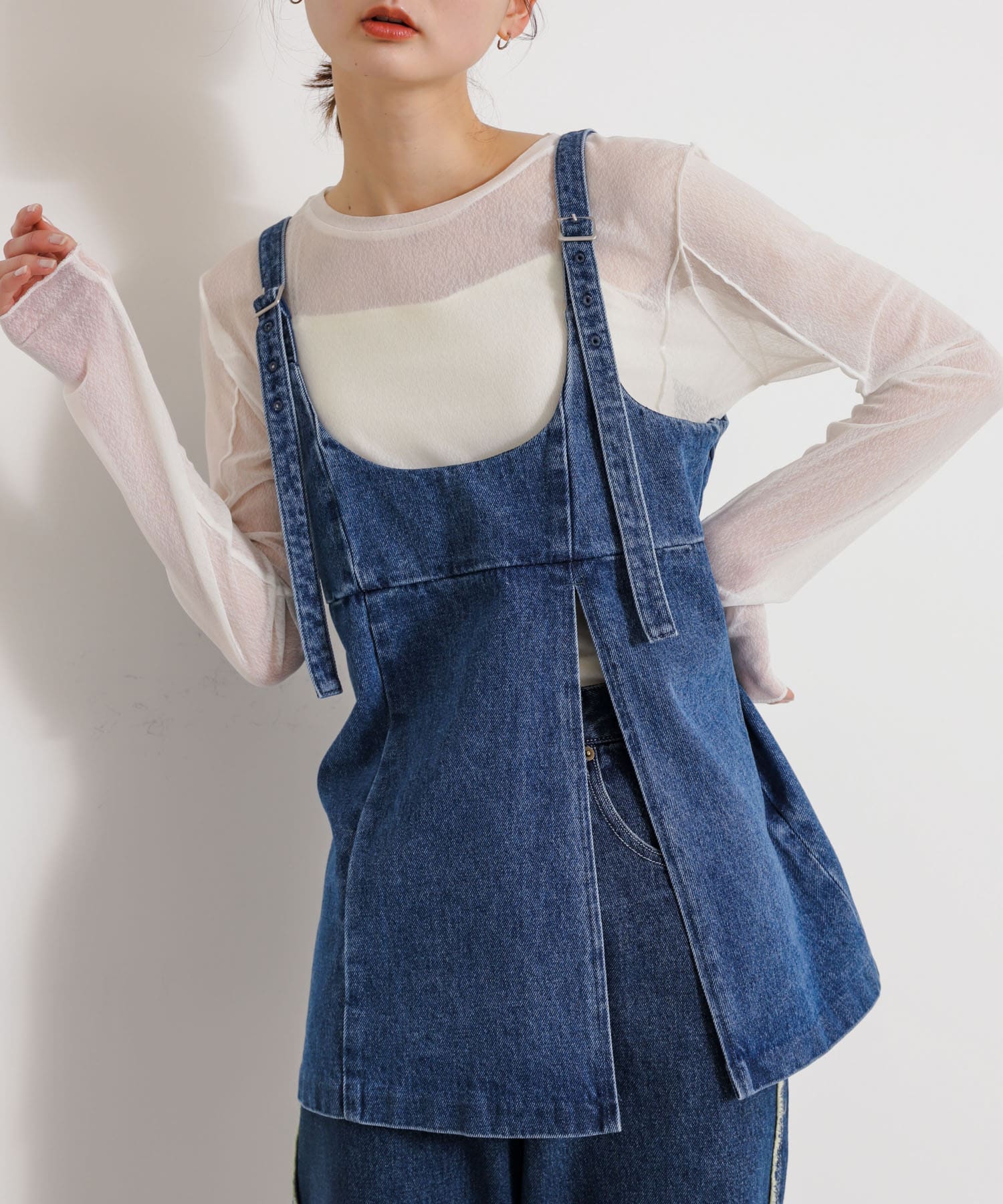 デニムキャミソールトップ L.INDIGO one