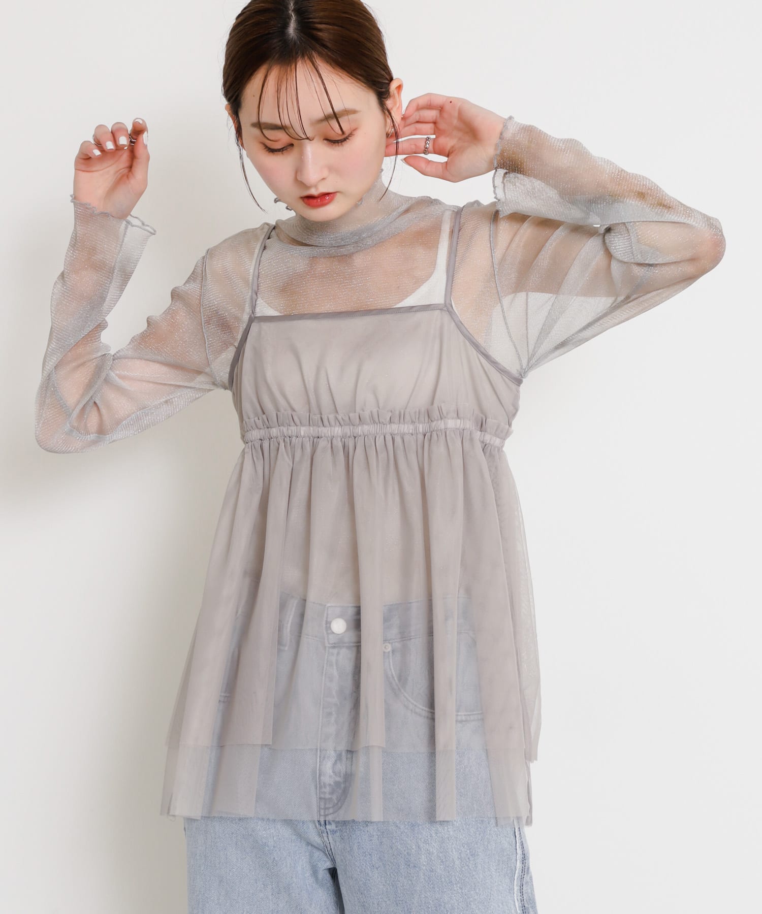 チュールキャミソールトップ GRAY one