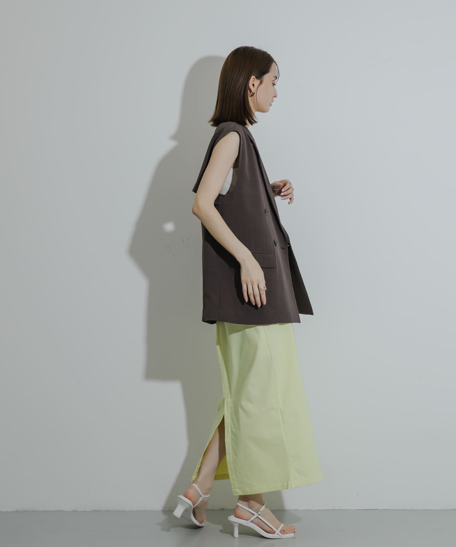 ストレッチサスツキハイウエストスカート(XS YELLOW): スカート