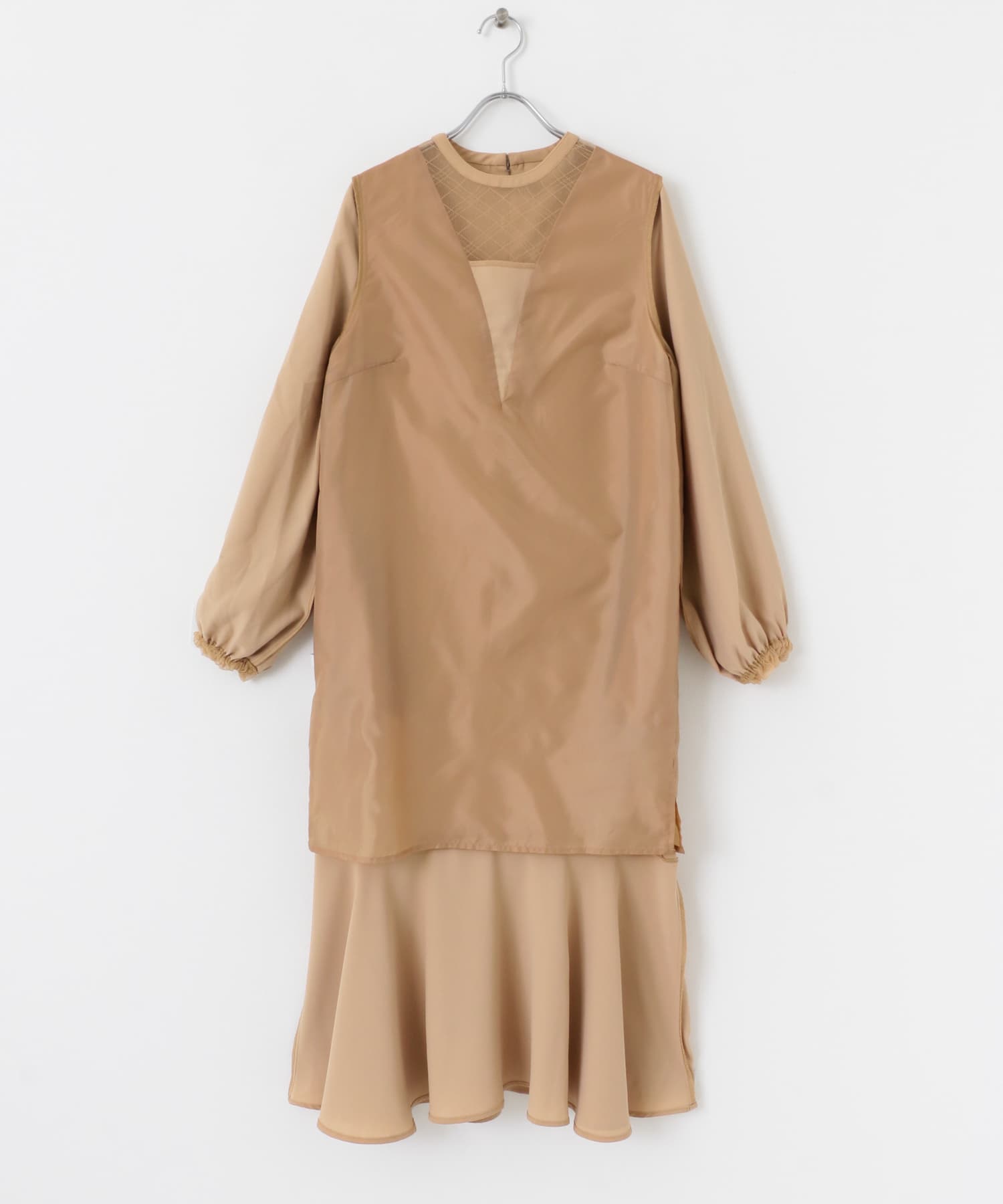 チェックシアーワンピース L.BROWN COMPACT
