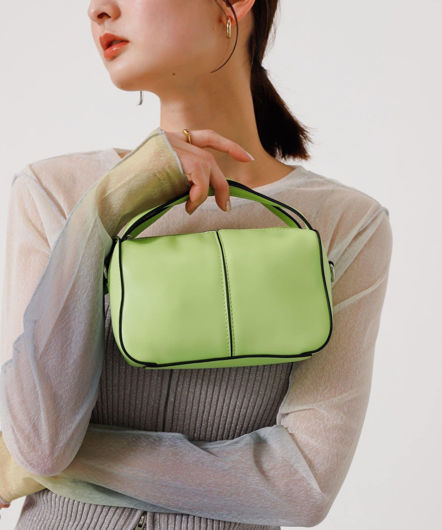 2WAYセンターシームプチショルダーバッグ LIME one