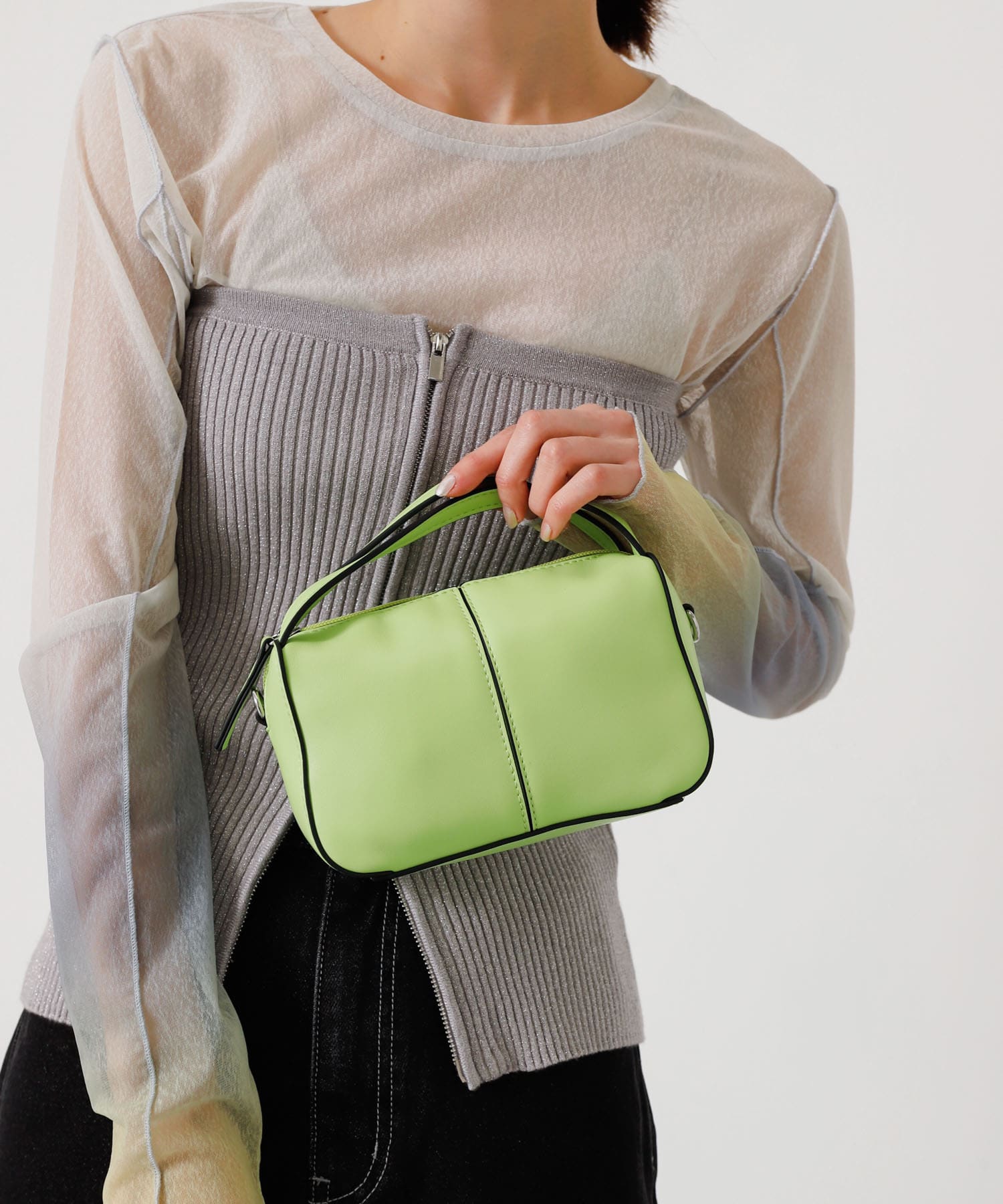 2WAYセンターシームプチショルダーバッグ LIME one