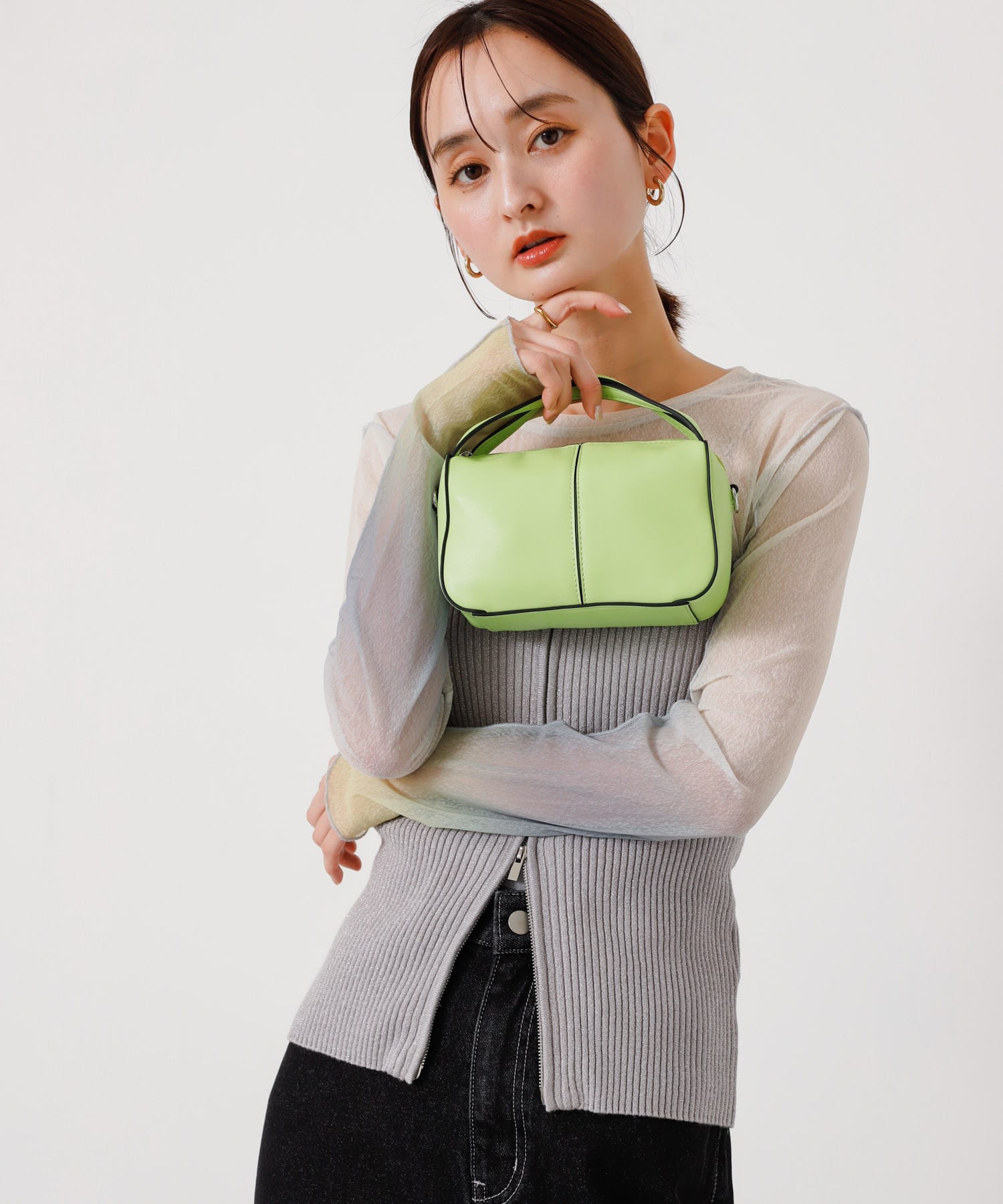 2WAYセンターシームプチショルダーバッグ LIME one