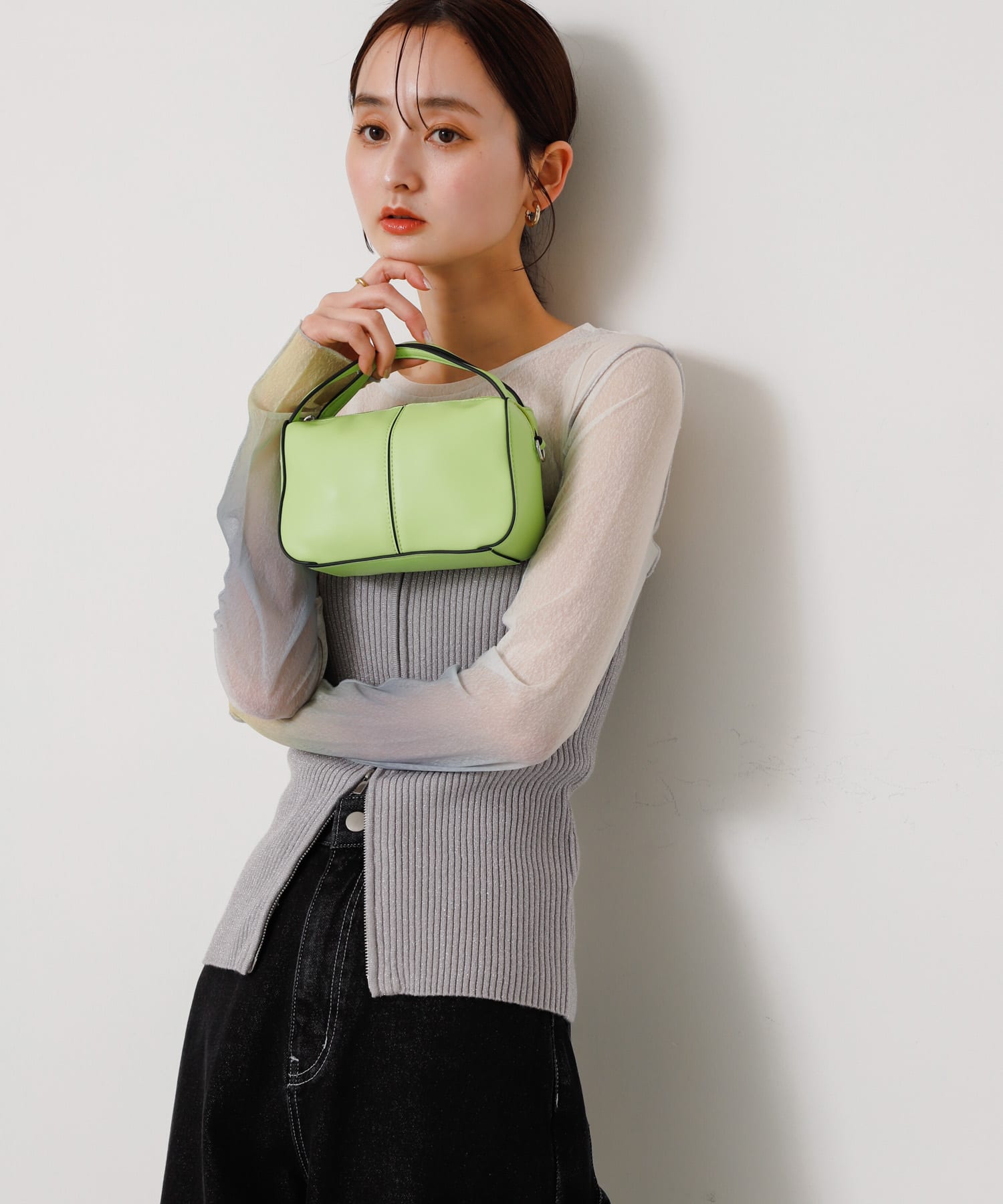 2WAYセンターシームプチショルダーバッグ LIME one